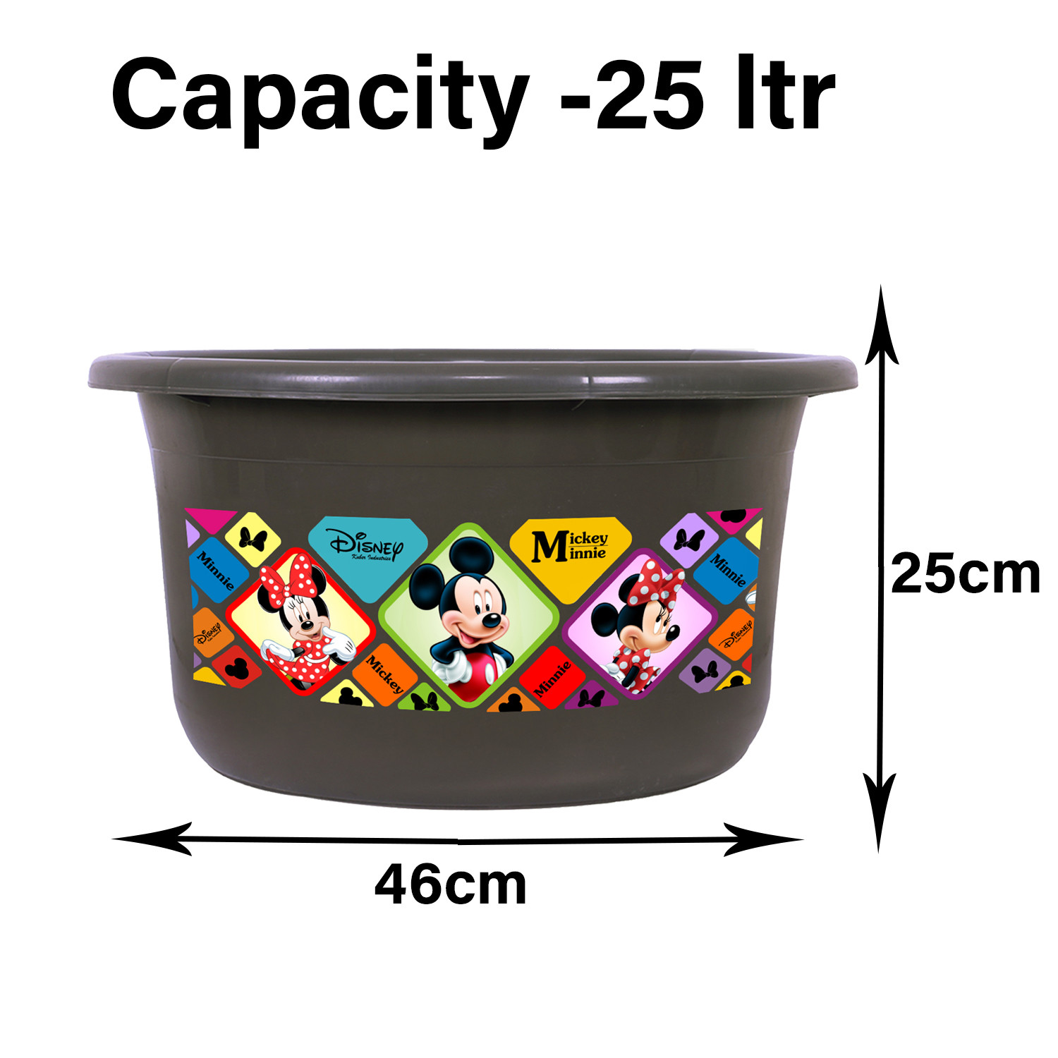Kuber Industries Disney Check Bath Tub | Versatile Utility Gaint Tub | Plastic Bath Tub for Baby | Clothes Washing Tub For Bathroom | Feeding Pan Tub | TUB-25 LTR | Gray