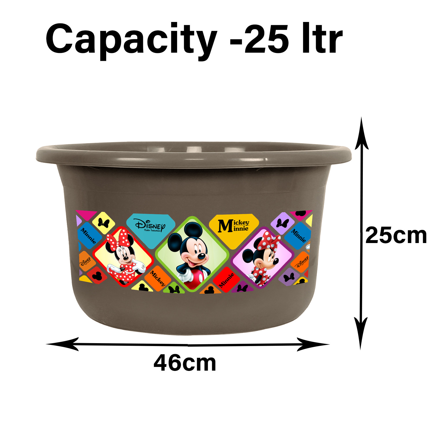 Kuber Industries Disney Check Bath Tub | Versatile Utility Gaint Tub | Plastic Bath Tub for Baby | Clothes Washing Tub For Bathroom | Feeding Pan Tub | TUB-25 LTR | Brown