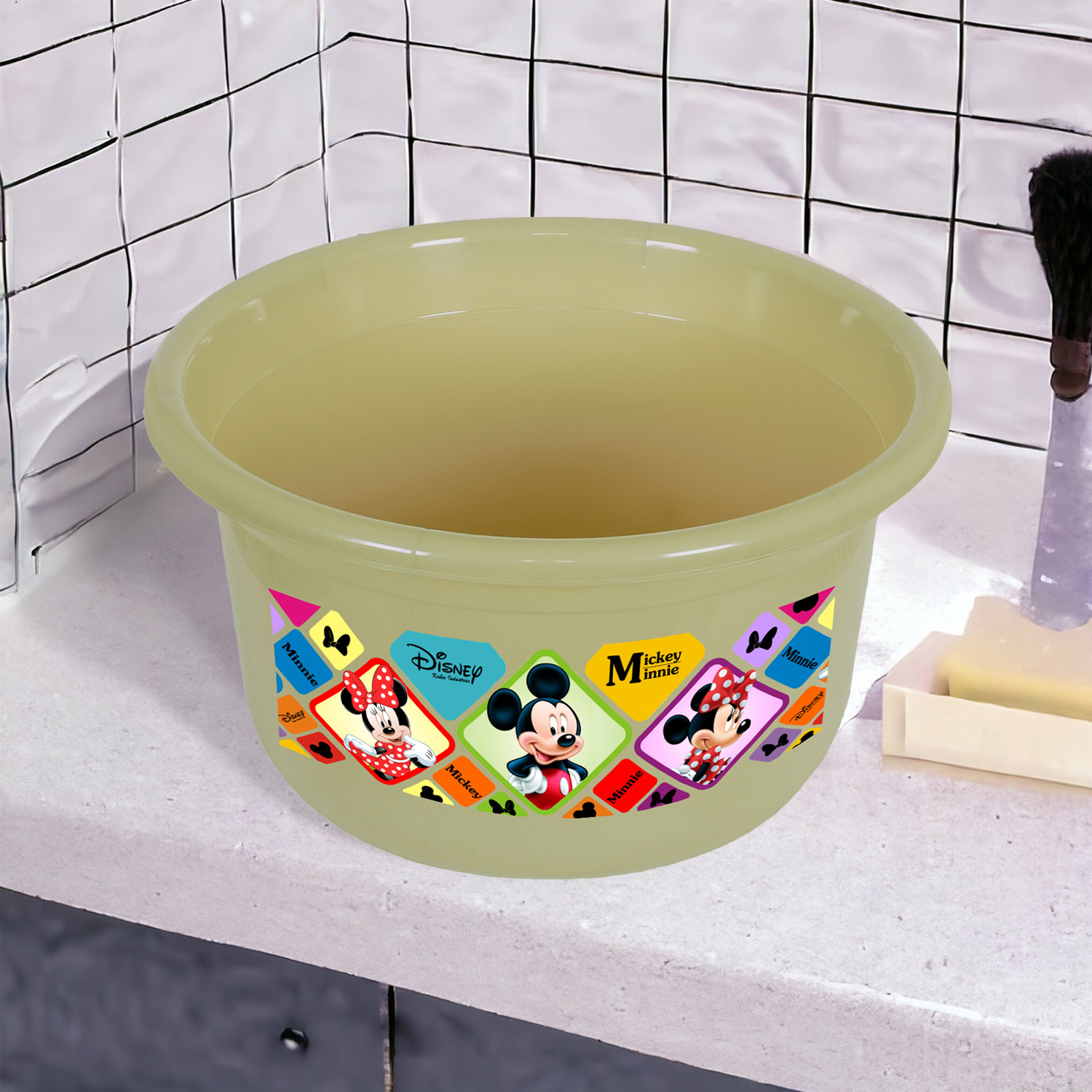 Kuber Industries Disney Check Bath Tub | Versatile Utility Gaint Tub | Plastic Bath Tub for Baby | Clothes Washing Tub For Bathroom | Feeding Pan Tub | TUB-25 LTR | Beige
