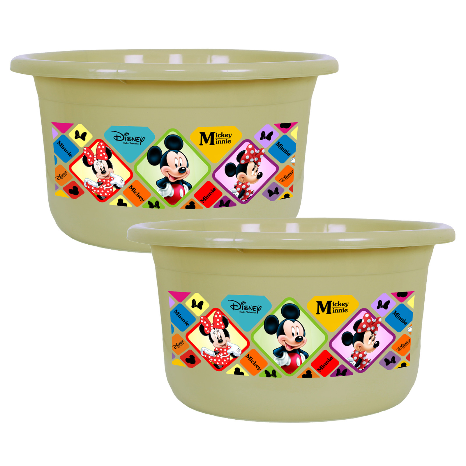 Kuber Industries Disney Check Bath Tub | Versatile Utility Gaint Tub | Plastic Bath Tub for Baby | Clothes Washing Tub For Bathroom | Feeding Pan Tub | TUB-25 LTR | Beige