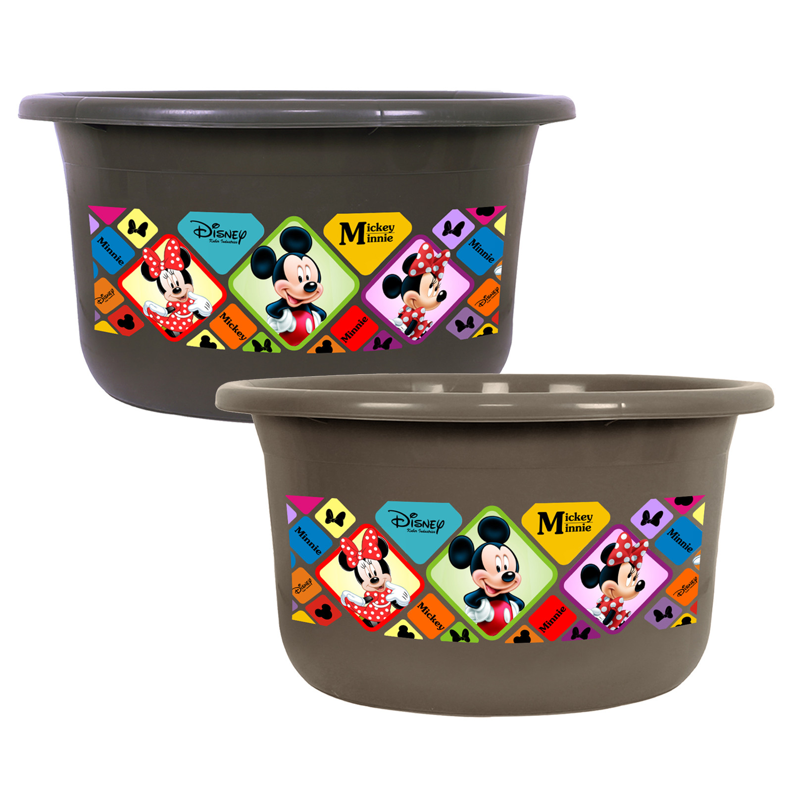 Kuber Industries Disney Check Bath Tub | Versatile Utility Gaint Tub | Plastic Bath Tub for Baby | Clothes Washing Tub For Bathroom | Feeding Pan Tub | TUB-25 LTR | Pack of 2 | Multi
