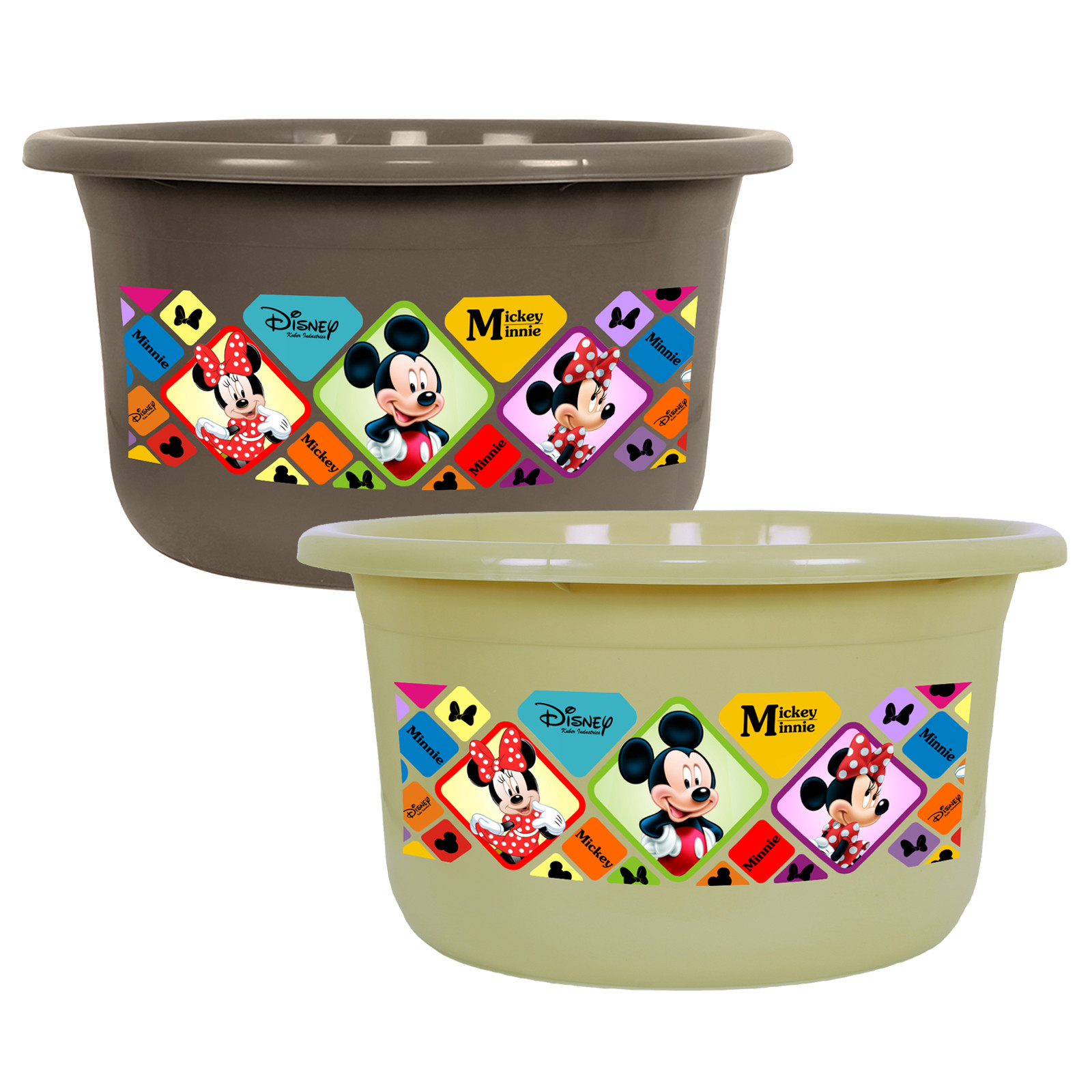 Kuber Industries Disney Check Bath Tub | Versatile Utility Gaint Tub | Plastic Bath Tub for Baby | Clothes Washing Tub For Bathroom | Feeding Pan Tub | TUB-25 LTR | Pack of 2 | Multi