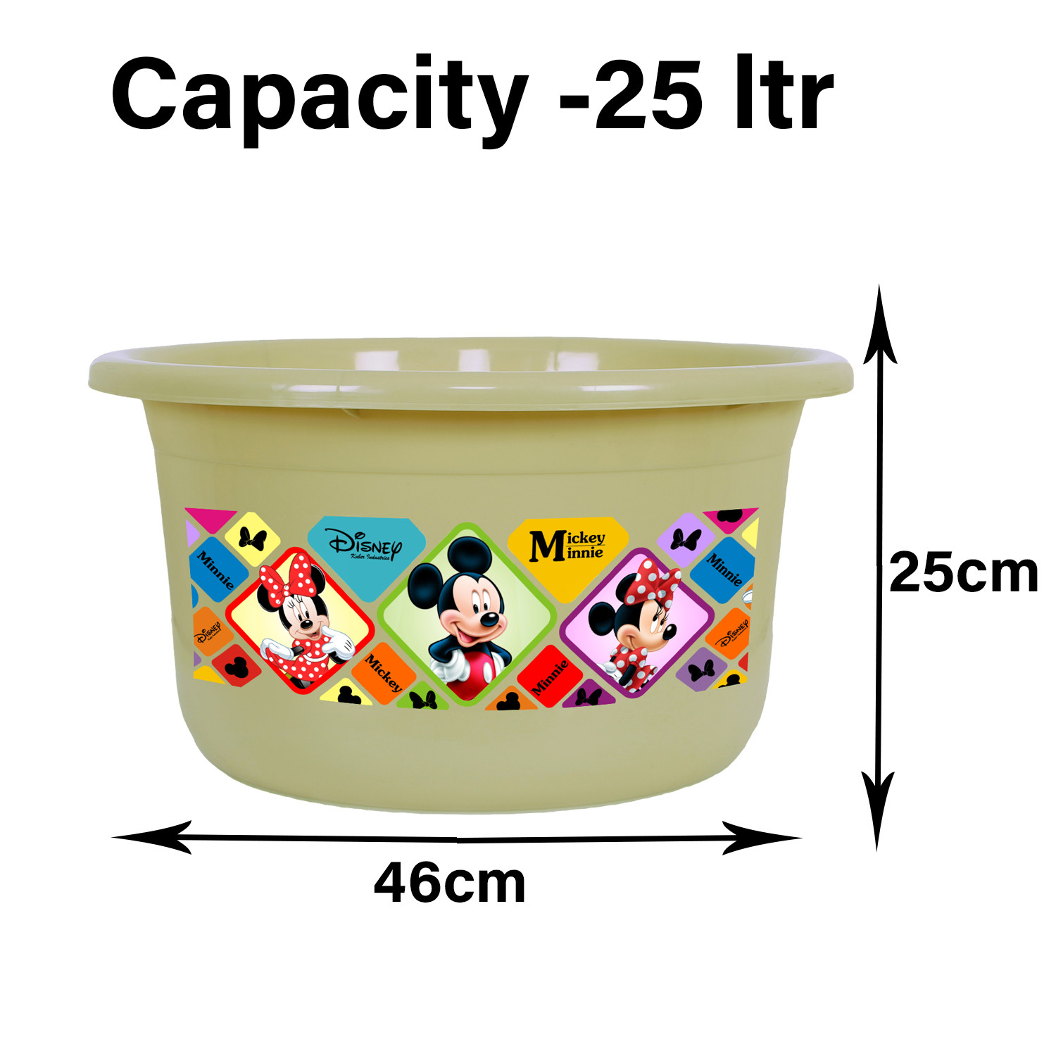Kuber Industries Disney Check Bath Tub | Versatile Utility Gaint Tub | Plastic Bath Tub for Baby | Clothes Washing Tub For Bathroom | Feeding Pan Tub | TUB-25 LTR | Pack of 2 | Multi