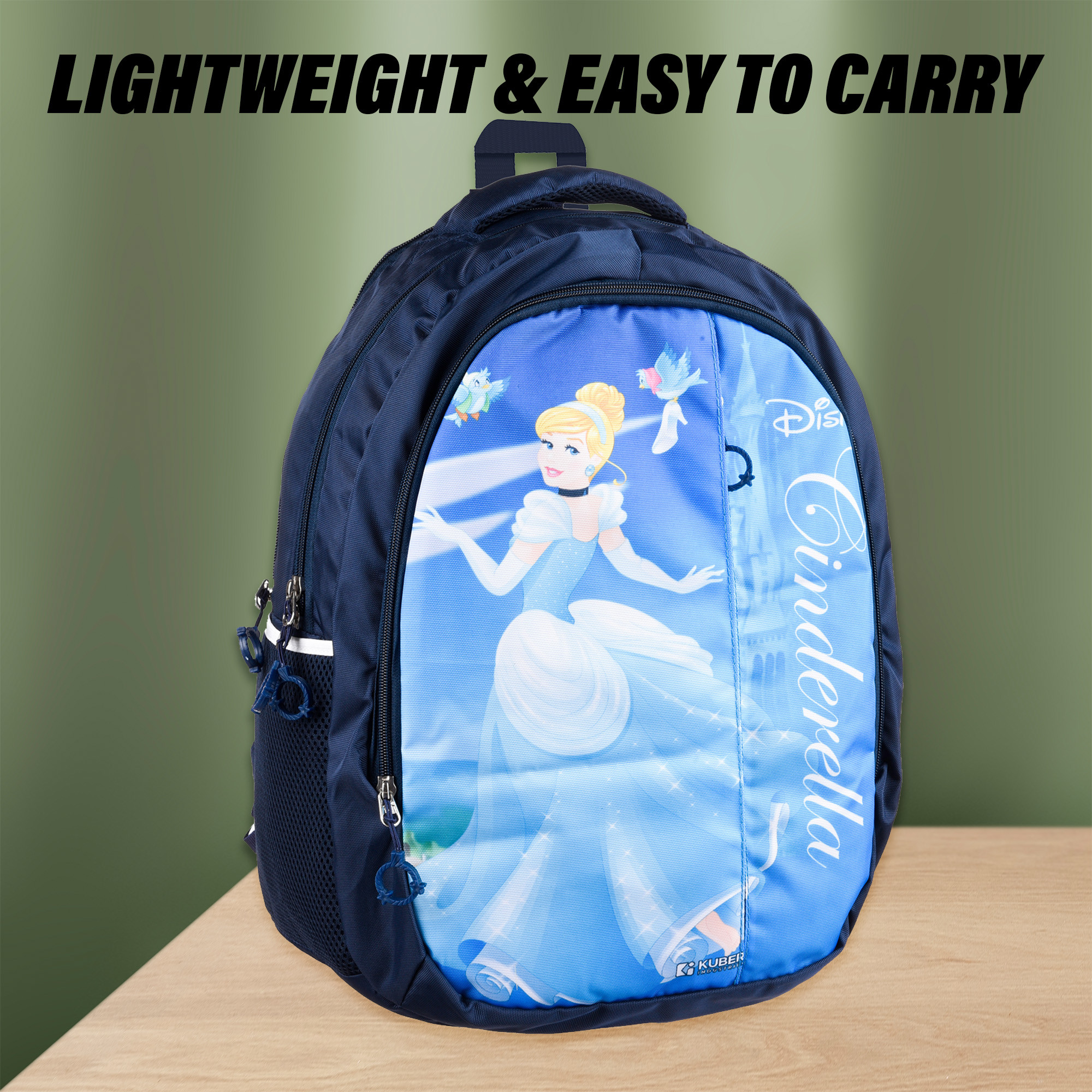 Kuber Industries Disney Cinderella School Bags  Kids School Bags  Collage Bookbag  Travel Backpack  School Bag for Girls  Boys  School Bag with 5 Compartments  Include Bag Cover  Blue