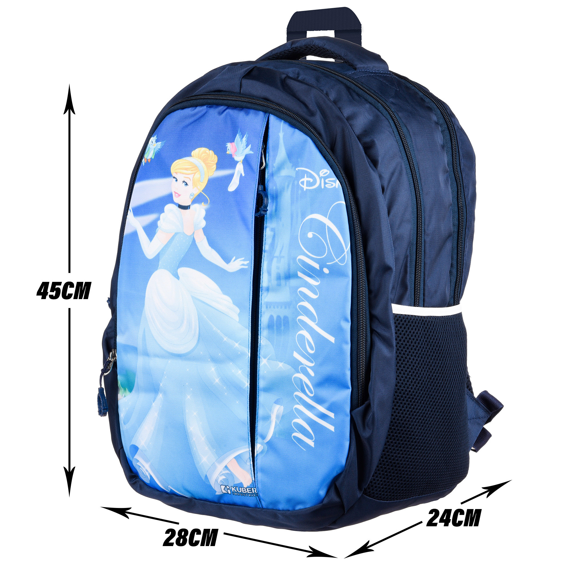 Kuber Industries Disney Cinderella School Bags | Kids School Bags | Collage Bookbag | Travel Backpack | School Bag for Girls & Boys | School Bag with 5 Compartments | Include Bag Cover | Blue