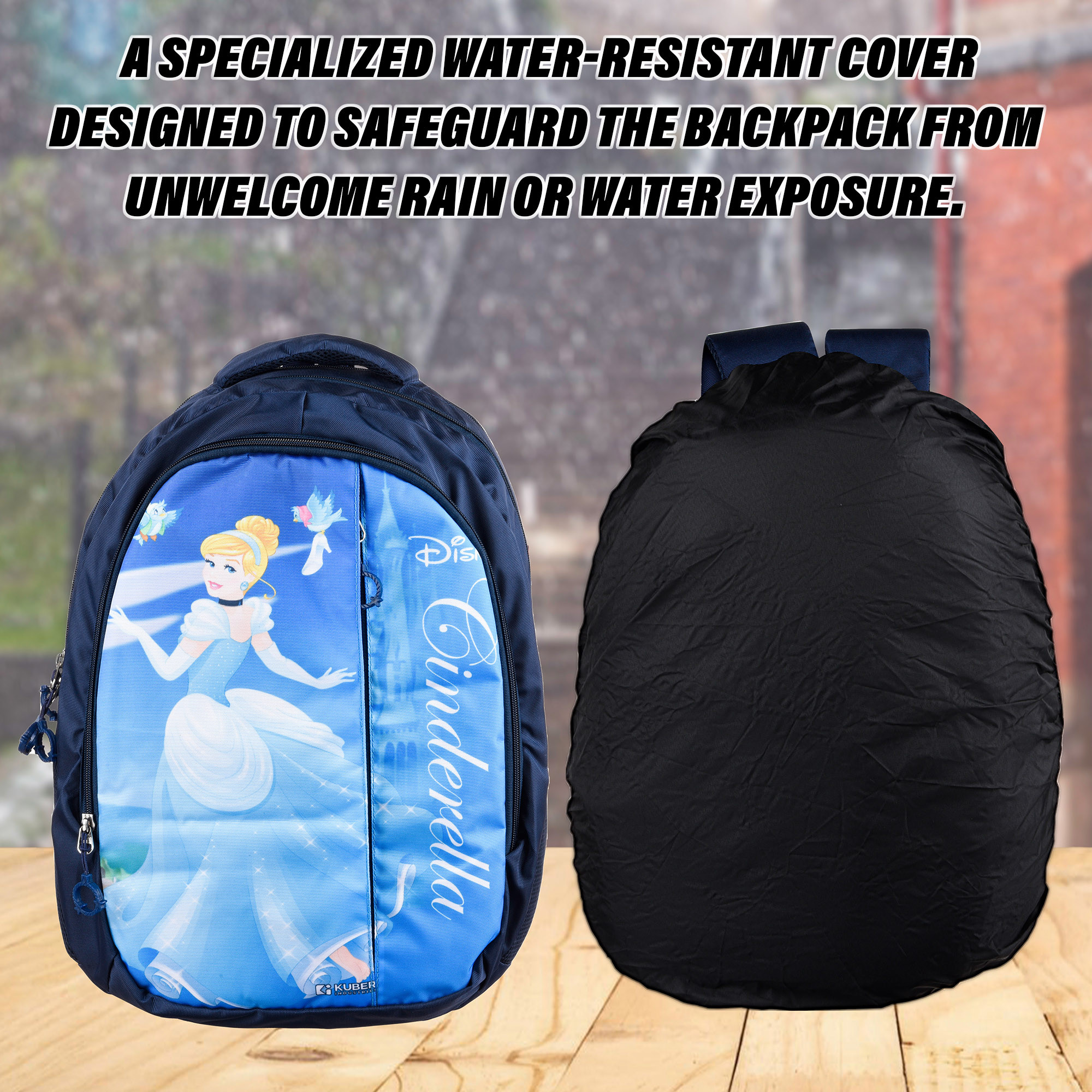 Kuber Industries Disney Cinderella School Bags | Kids School Bags | Collage Bookbag | Travel Backpack | School Bag for Girls & Boys | School Bag with 5 Compartments | Include Bag Cover | Blue
