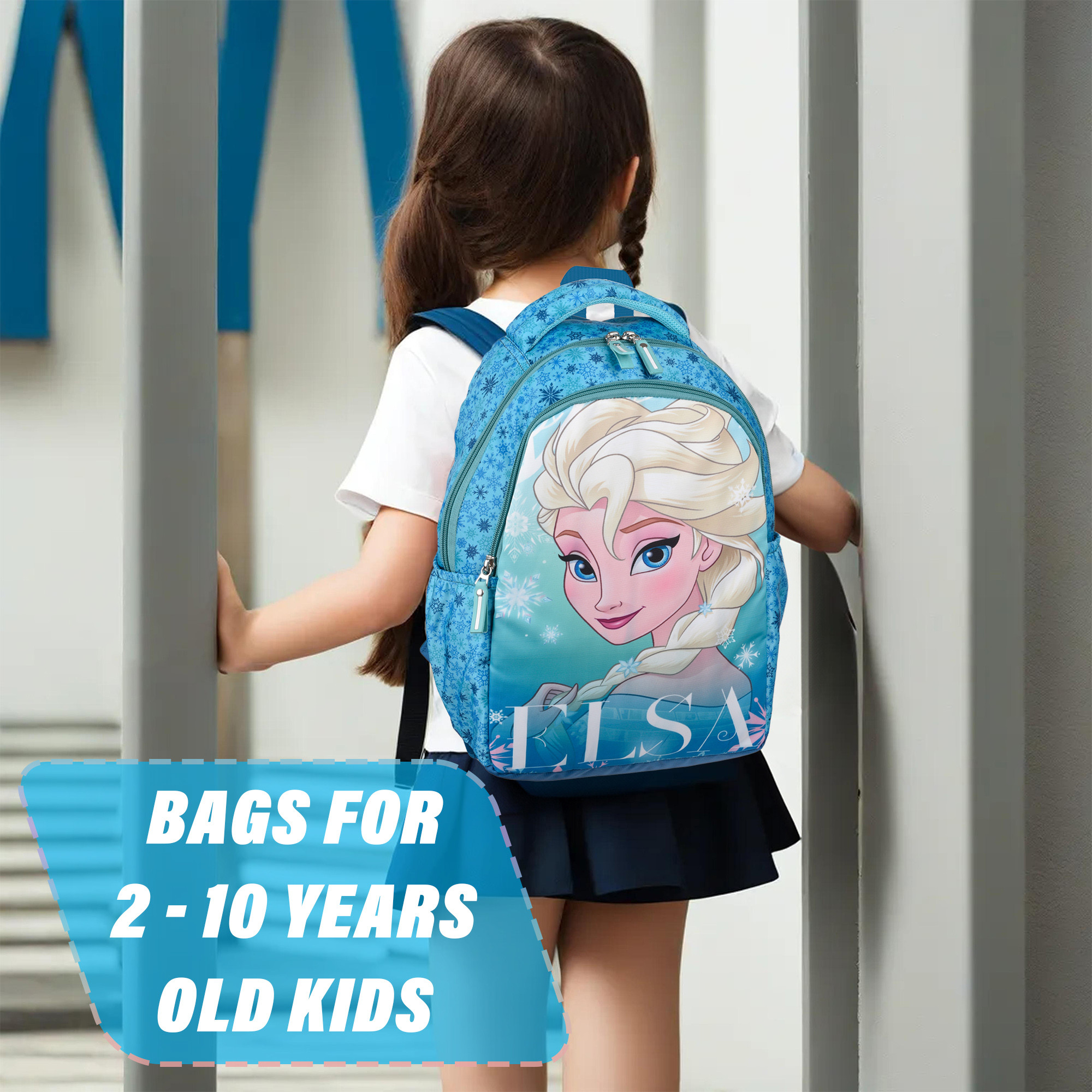 Kuber Industries Disney Elsa Backpack  School Backpack for Kids  College Backpack  School Bag for Boys  Girls  3 Compartments School Backpack  Spacious  Multiple Pockets  Green