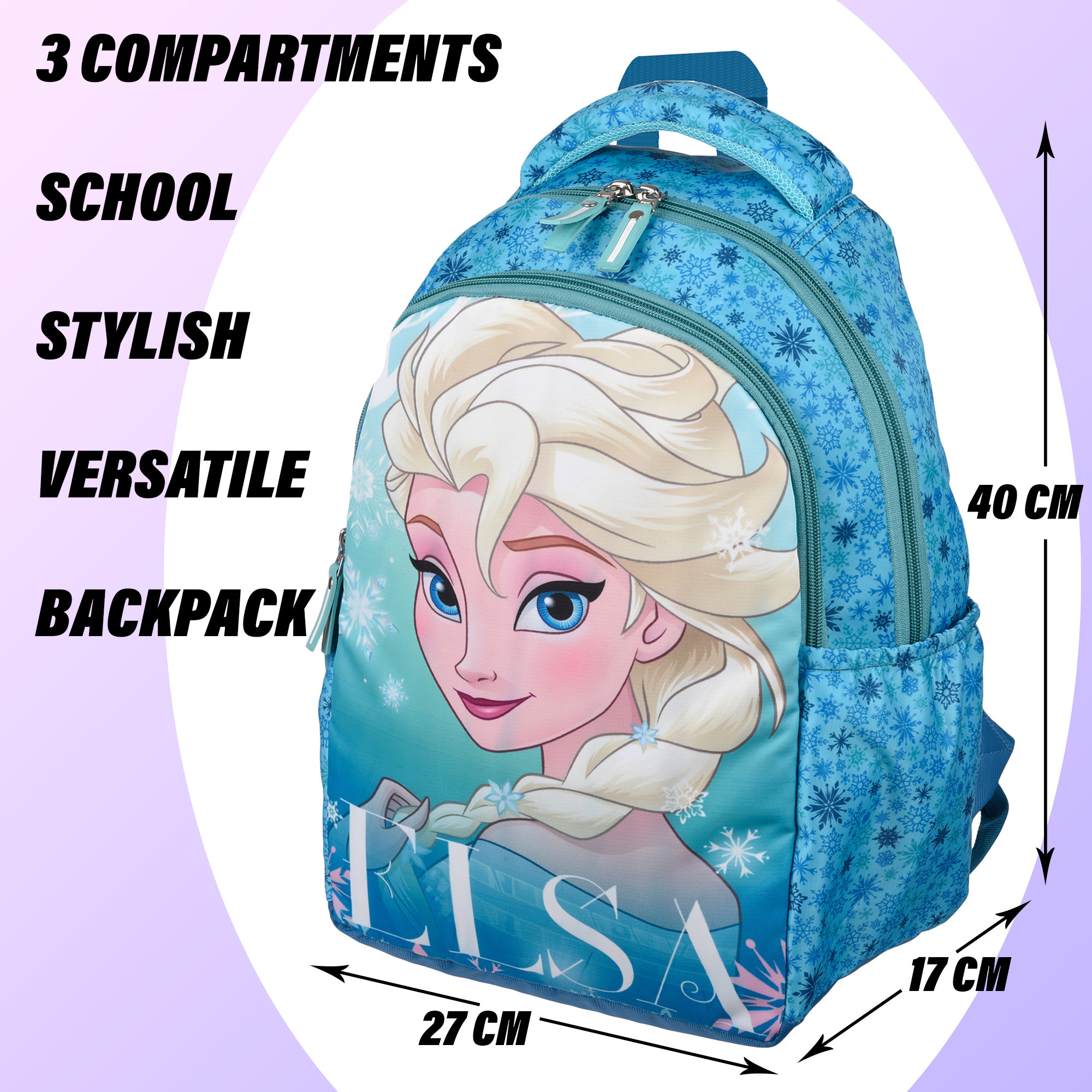 Kuber Industries Disney Elsa Backpack | School Backpack for Kids | College Backpack | School Bag for Boys & Girls | 3 Compartments School Backpack | Spacious & Multiple Pockets | Green