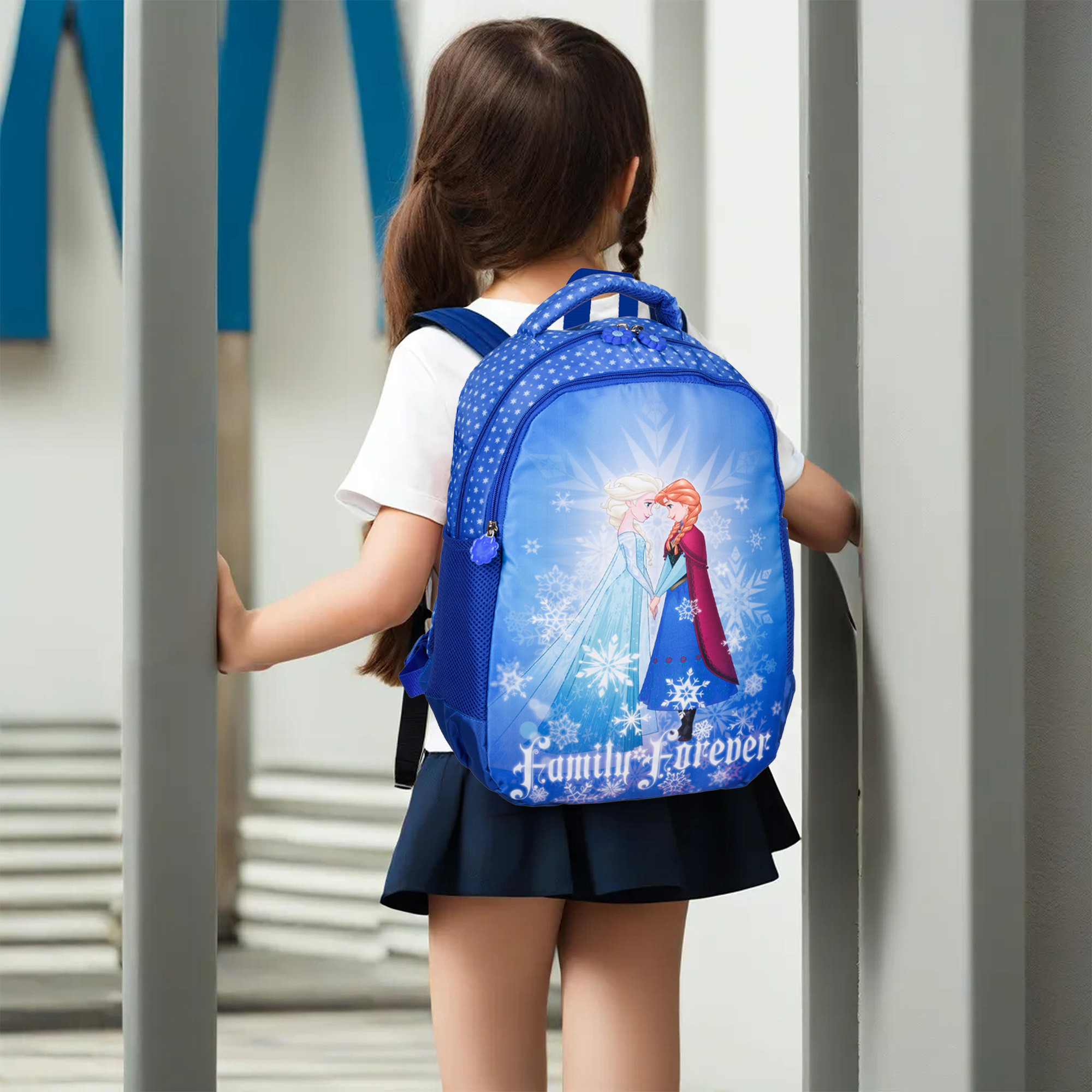 Kuber Industries Disney Frozen Family Forever Backpack  School Backpack for Kids  College Backpack  School Bag for Boys  Girls  3 Compartments School Bag  Spacious  Multiple Pockets  Blue