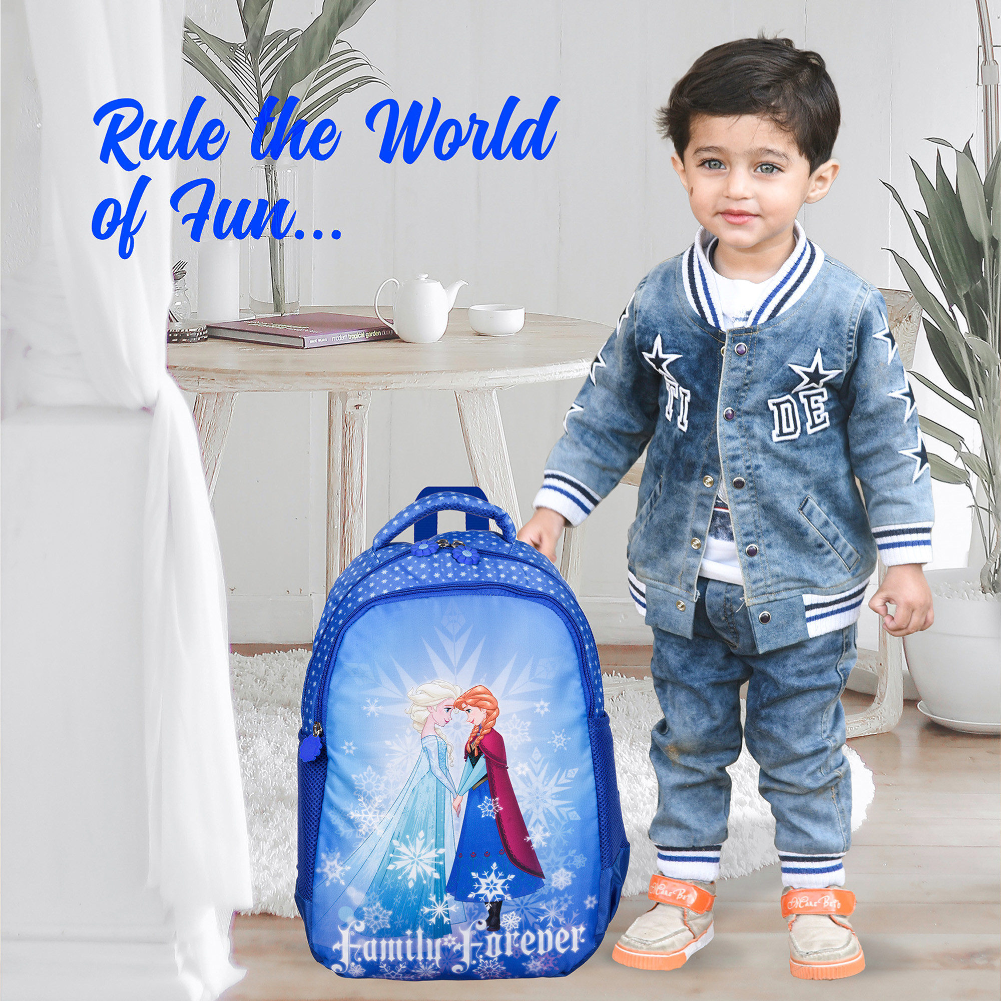 Kuber Industries Disney Frozen Family Forever Backpack  School Backpack for Kids  College Backpack  School Bag for Boys  Girls  3 Compartments School Bag  Spacious  Multiple Pockets  Blue