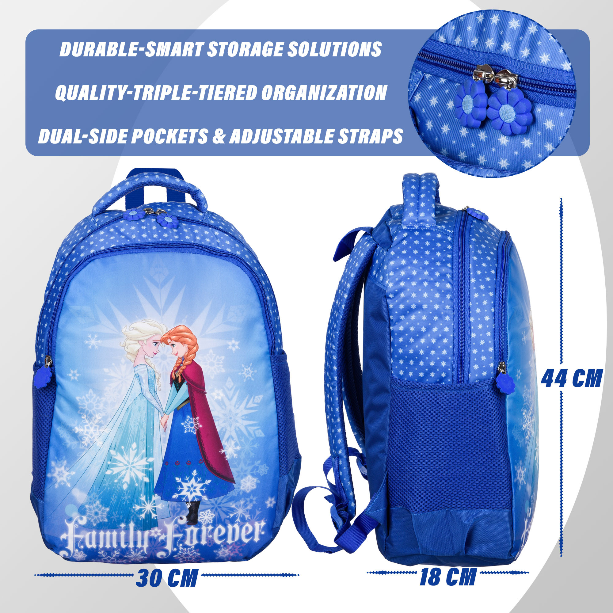 Kuber Industries Disney Frozen Family Forever Backpack | School Backpack for Kids | College Backpack | School Bag for Boys & Girls | 3 Compartments School Bag | Spacious & Multiple Pockets | Blue