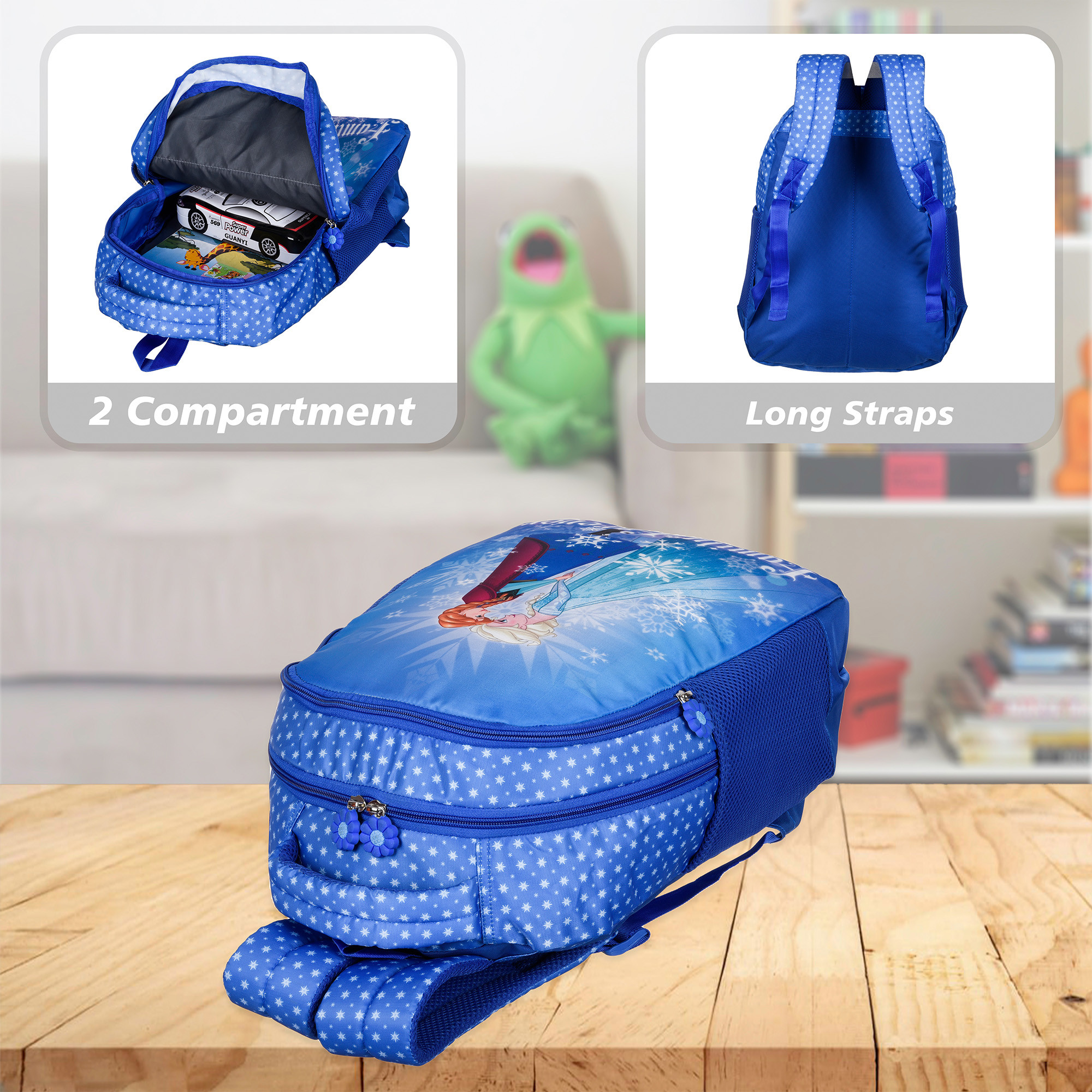 Kuber Industries Disney Frozen Family Forever Backpack | School Backpack for Kids | College Backpack | School Bag for Boys & Girls | 3 Compartments School Bag | Spacious & Multiple Pockets | Blue