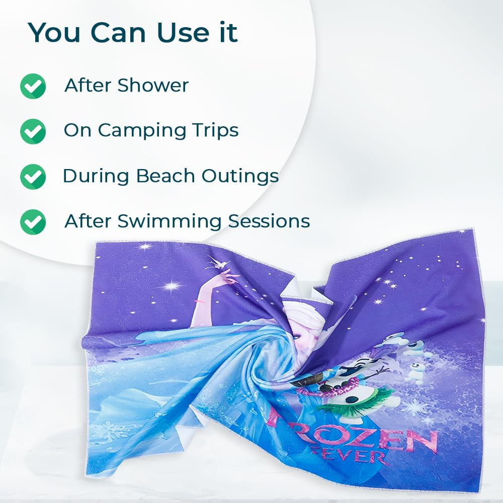 Kuber Industries Disney Frozen Microfiber Soft Kids Bath Towel (Sky Blue)