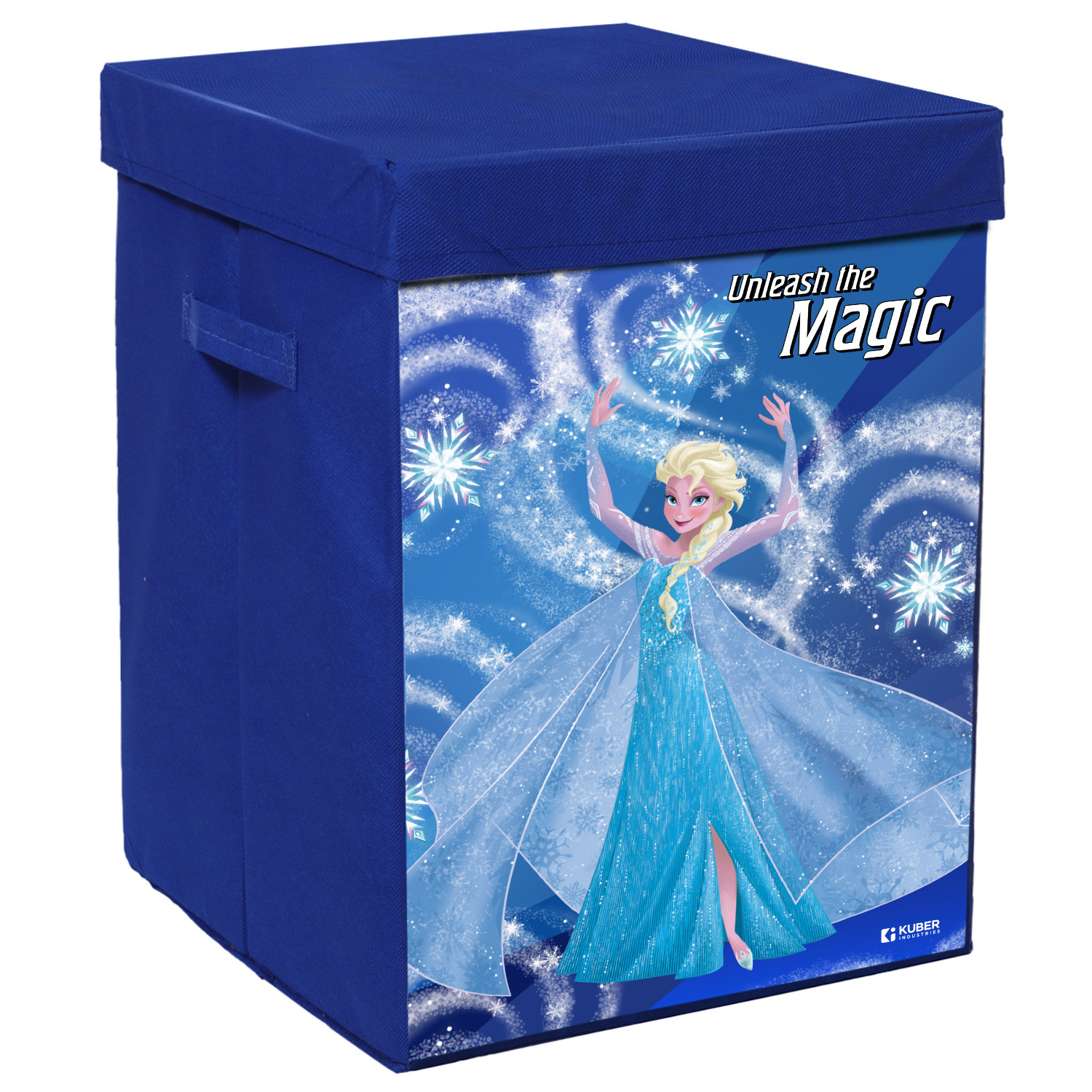 Kuber Industries Disney Frozen Print Foldable Laundry Basket|Clothes Hamper|Storage Basket For Toys,Books With Handle & Lid,60 Ltr.(Blue)