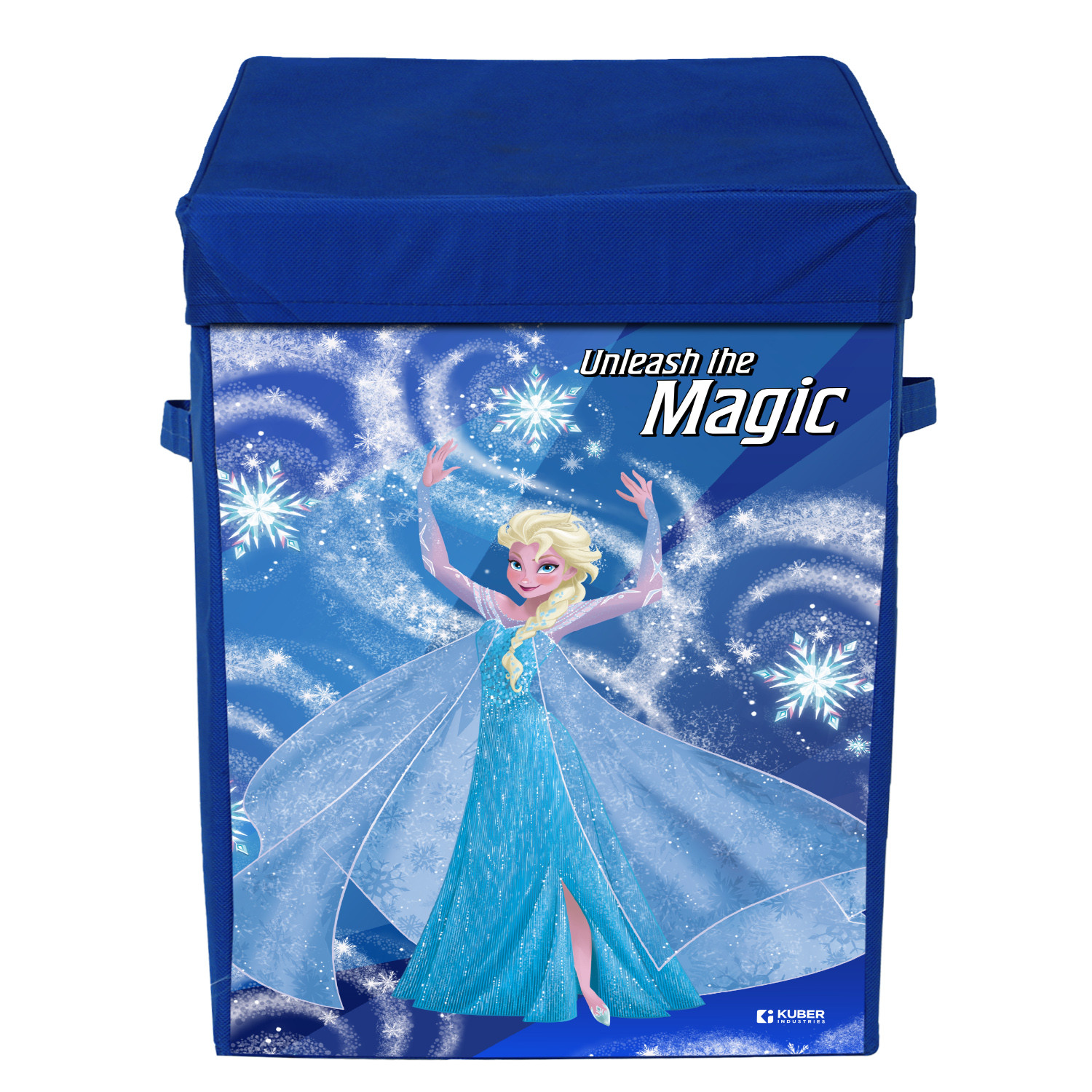 Kuber Industries Disney Frozen Print Foldable Laundry Basket|Clothes Hamper|Storage Basket For Toys,Books With Handle & Lid,60 Ltr.(Blue)