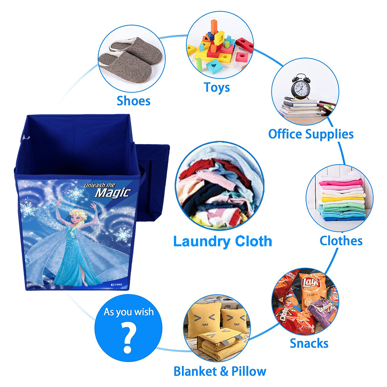 Kuber Industries Disney Frozen Print Foldable Laundry Basket|Clothes Hamper|Storage Basket For Toys,Books With Handle & Lid,60 Ltr.(Blue)