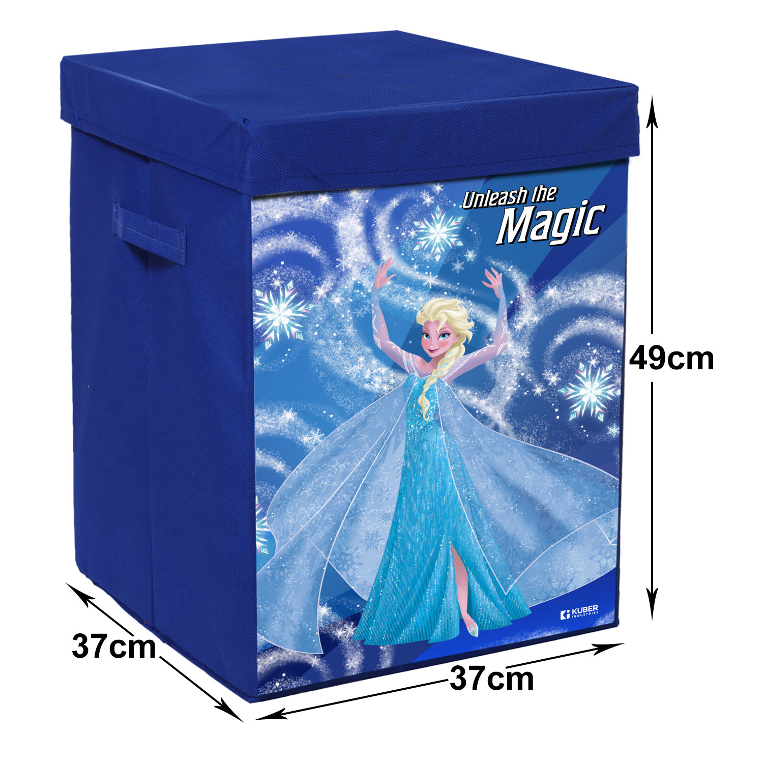 Kuber Industries Disney Frozen Print Foldable Laundry Basket|Clothes Hamper|Storage Basket For Toys,Books With Handle & Lid,60 Ltr.(Blue)