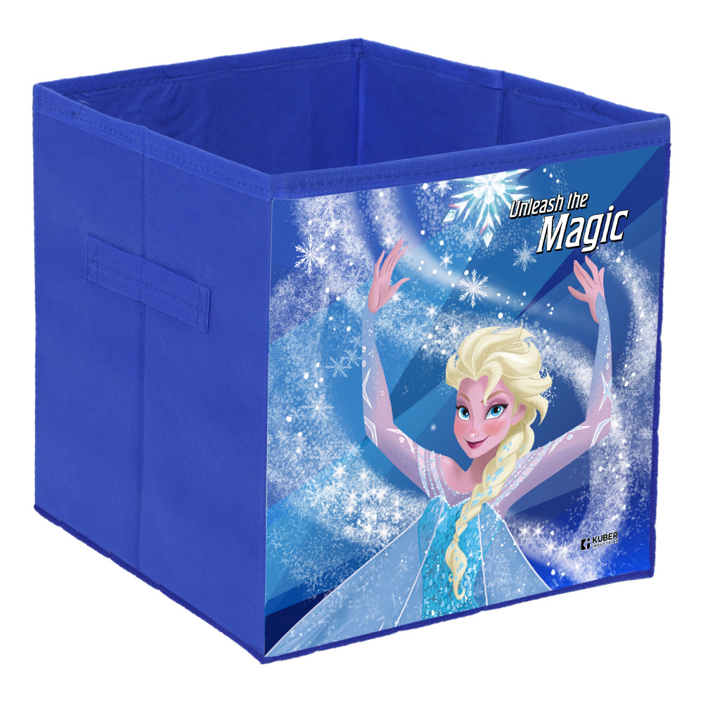 Kuber Industries Disney Frozen Print Foldable Storage Box|Clothes Organizer|Collapsible Storage Basket With Handle For Toys,Books,30 Ltr.(Blue)