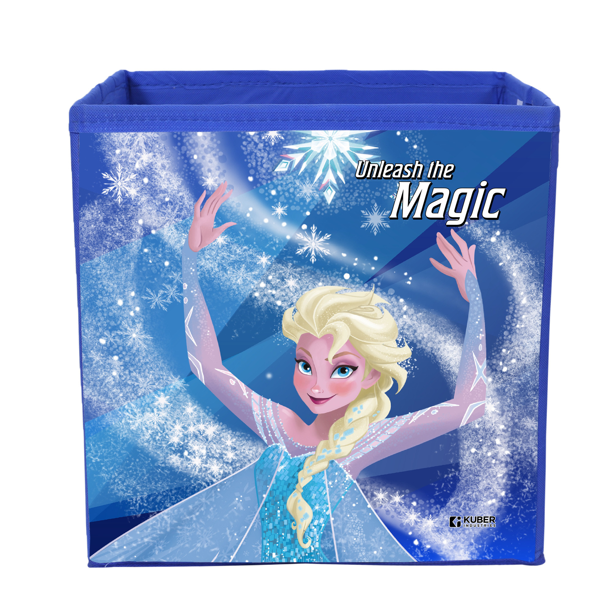 Kuber Industries Disney Frozen Print Foldable Storage Box|Clothes Organizer|Collapsible Storage Basket With Handle For Toys,Books,30 Ltr.(Blue)