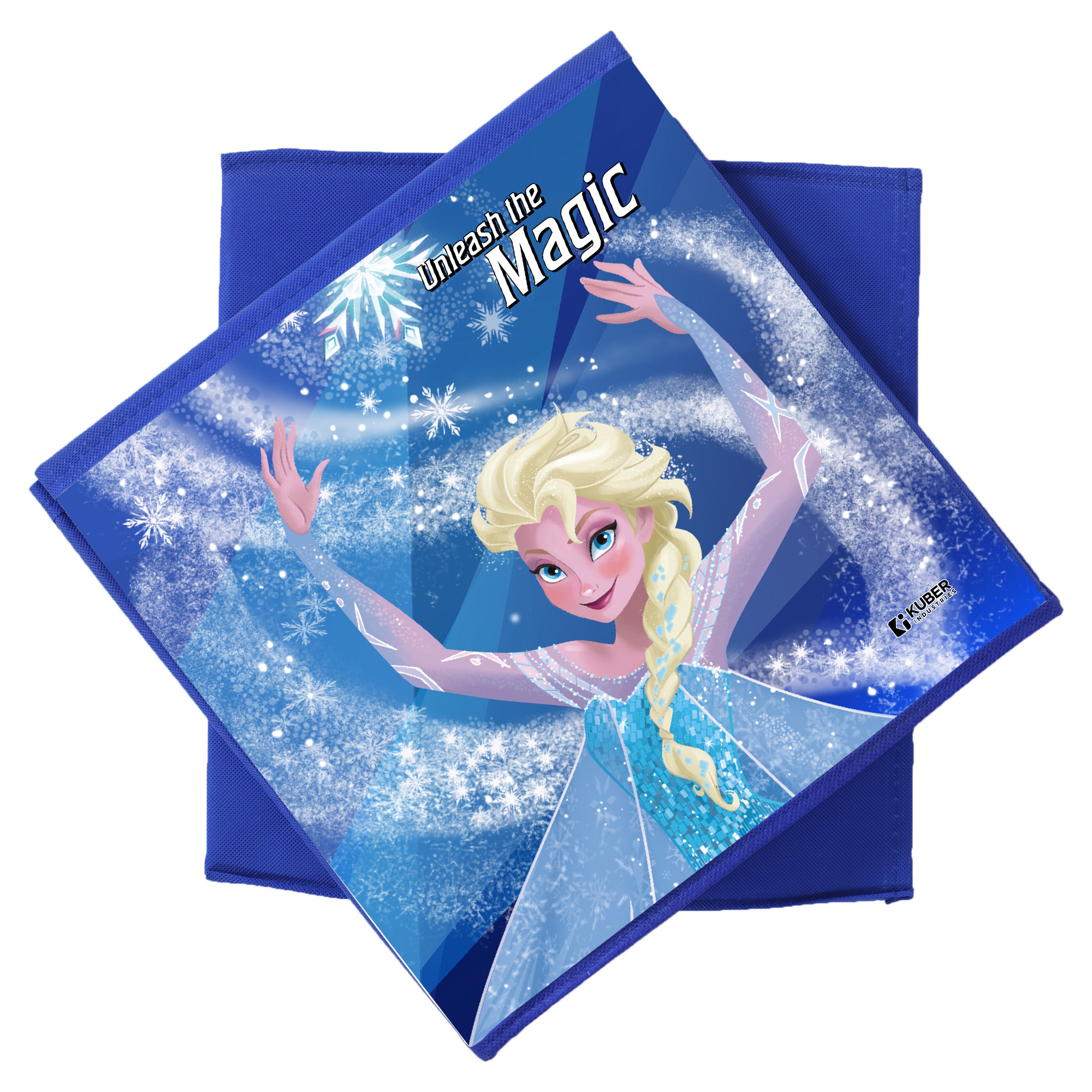 Kuber Industries Disney Frozen Print Foldable Storage Box|Clothes Organizer|Collapsible Storage Basket With Handle For Toys,Books,30 Ltr.(Blue)