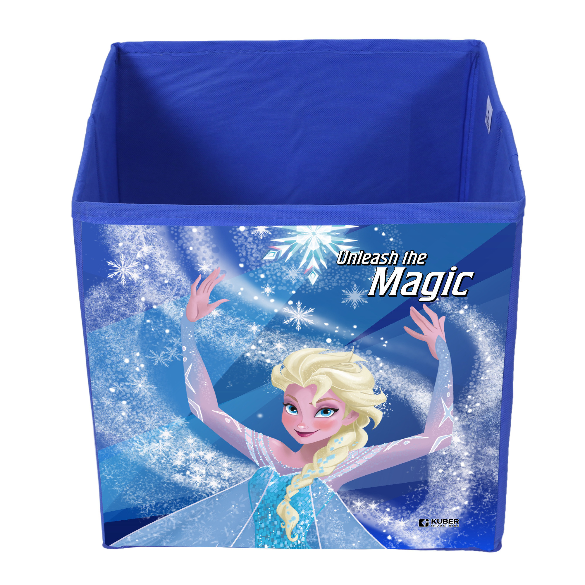 Kuber Industries Disney Frozen Print Foldable Storage Box|Clothes Organizer|Collapsible Storage Basket With Handle For Toys,Books,30 Ltr.(Blue)