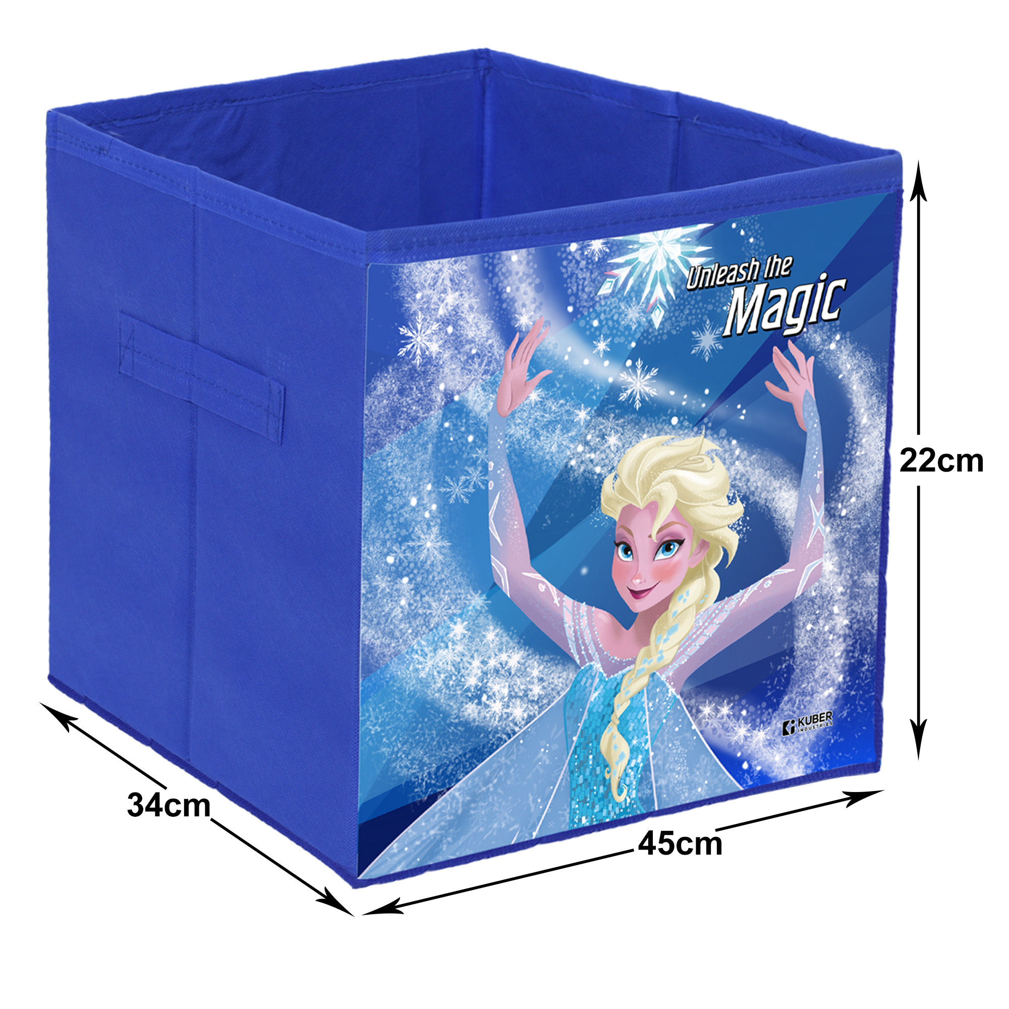 Kuber Industries Disney Frozen Print Foldable Storage Box|Clothes Organizer|Collapsible Storage Basket With Handle For Toys,Books,30 Ltr.(Blue)
