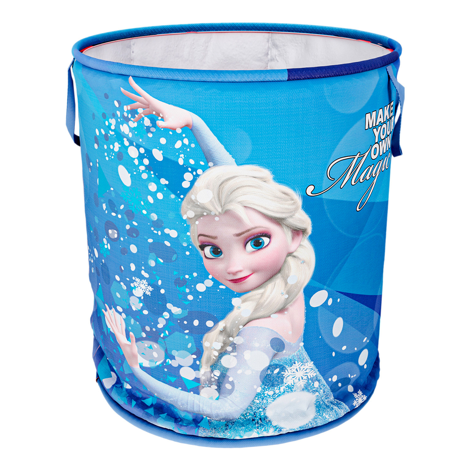 Kuber Industries Disney Frozen Print Round Laundry Basket|Polyester Clothes Hamper|Waterproof & Foldable Round Laundry Bag with Handle,45 Ltr.(Blue)