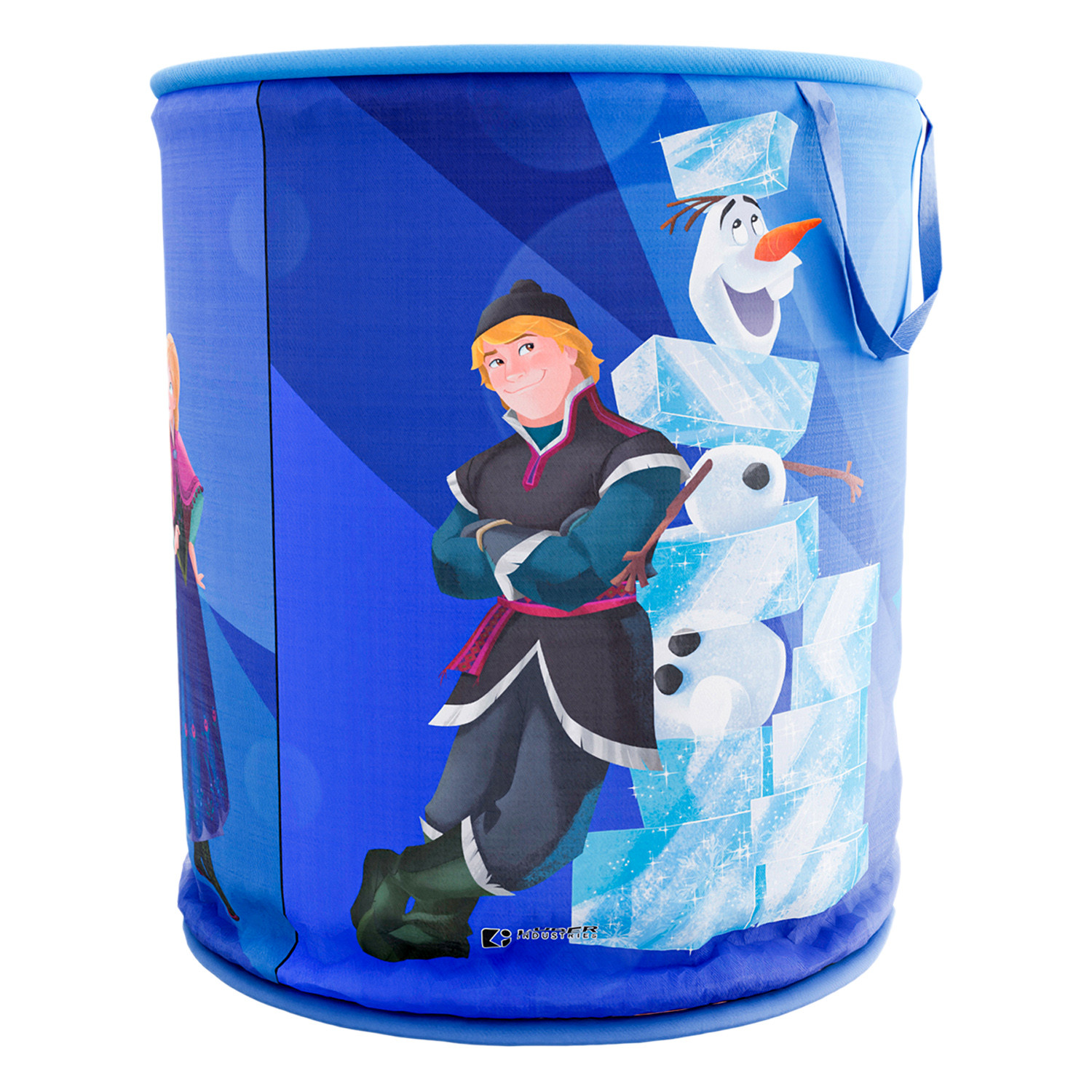 Kuber Industries Disney Frozen Print Round Laundry Basket|Polyester Clothes Hamper|Waterproof & Foldable Round Laundry Bag with Handle,45 Ltr.(Blue)