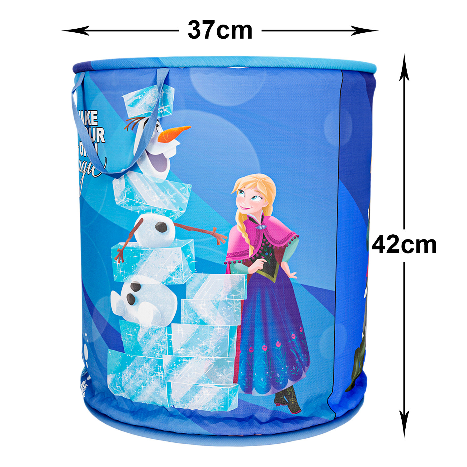 Kuber Industries Disney Frozen Print Round Laundry Basket|Polyester Clothes Hamper|Waterproof & Foldable Round Laundry Bag with Handle,45 Ltr.(Blue)