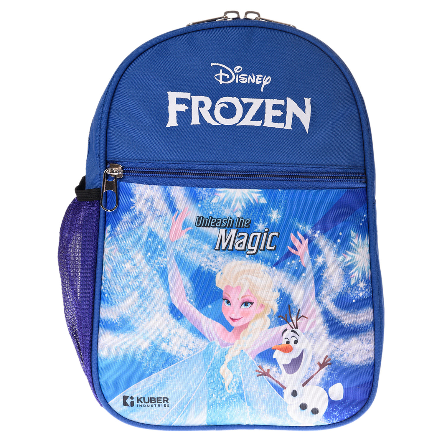 Kuber Industries Disney Frozen School Bag|2 Compartment Rexine School Bagpack|School Bag for Kids|School Bags for Girls with Zipper Closure|Small Size (Blue)