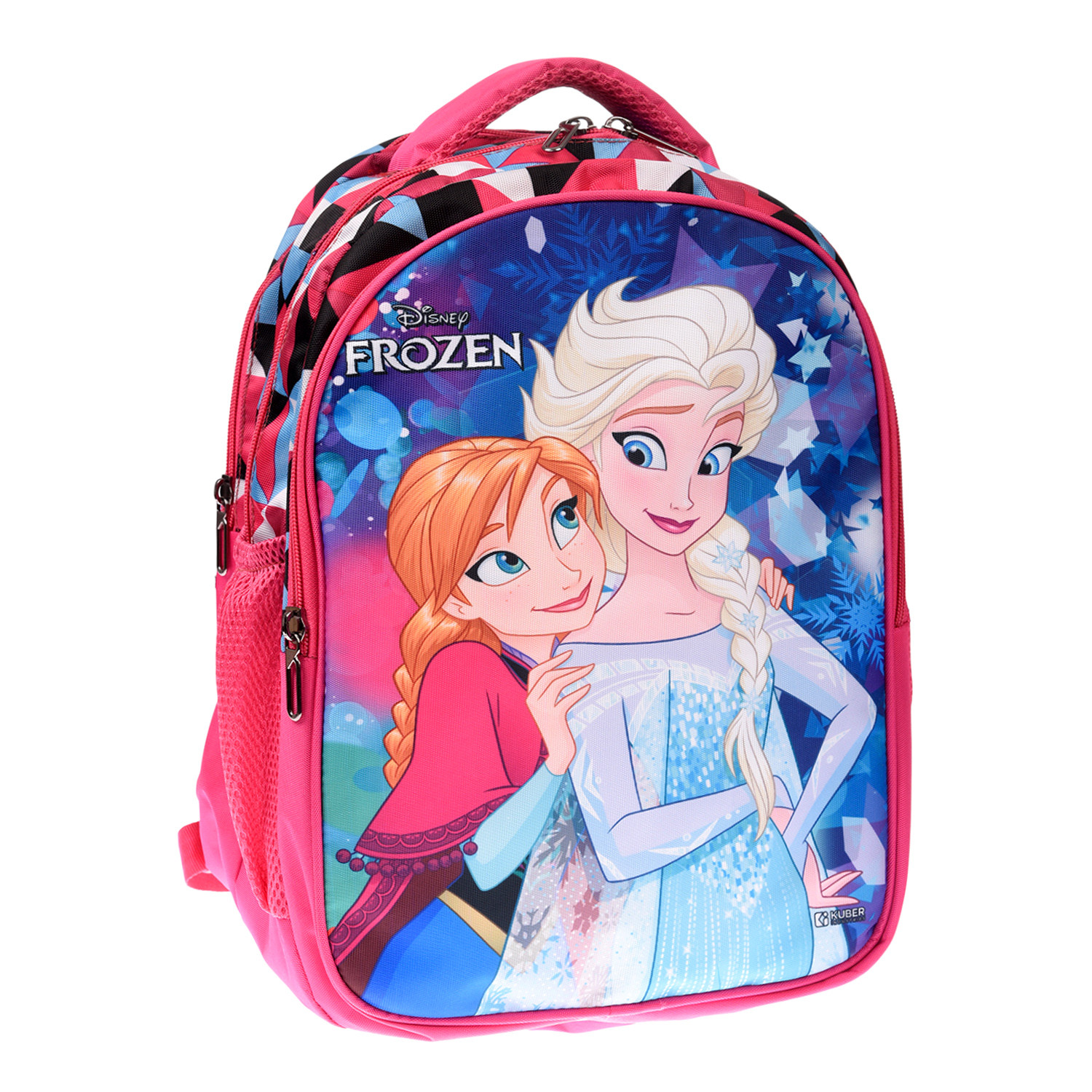 Kuber Industries Disney Frozen School Bag|3 Compartment Rexine School Bagpack|School Bag for Kids|School Bags for Girls with Zipper Closure (Pink)