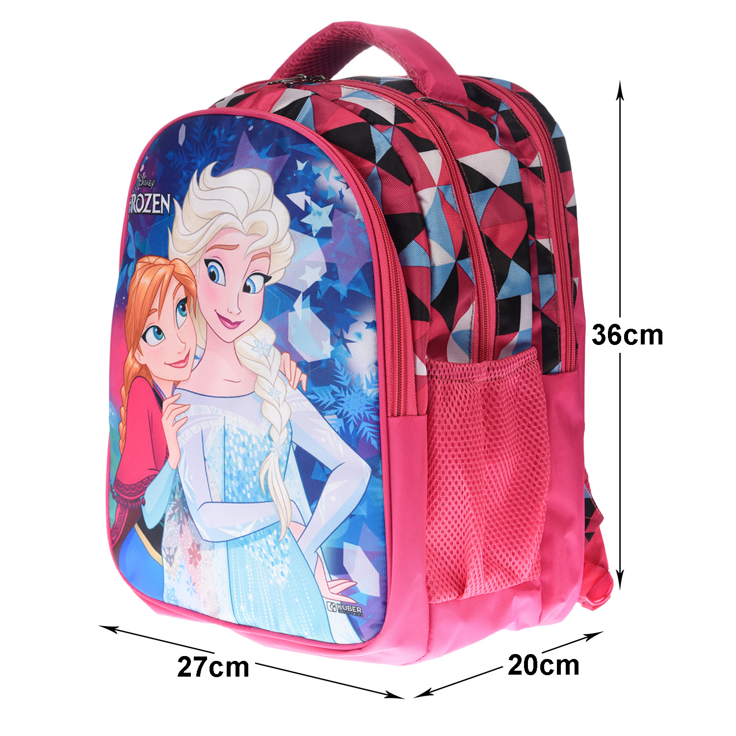 Kuber Industries Disney Frozen School Bag|3 Compartment Rexine School Bagpack|School Bag for Kids|School Bags for Girls with Zipper Closure (Pink)