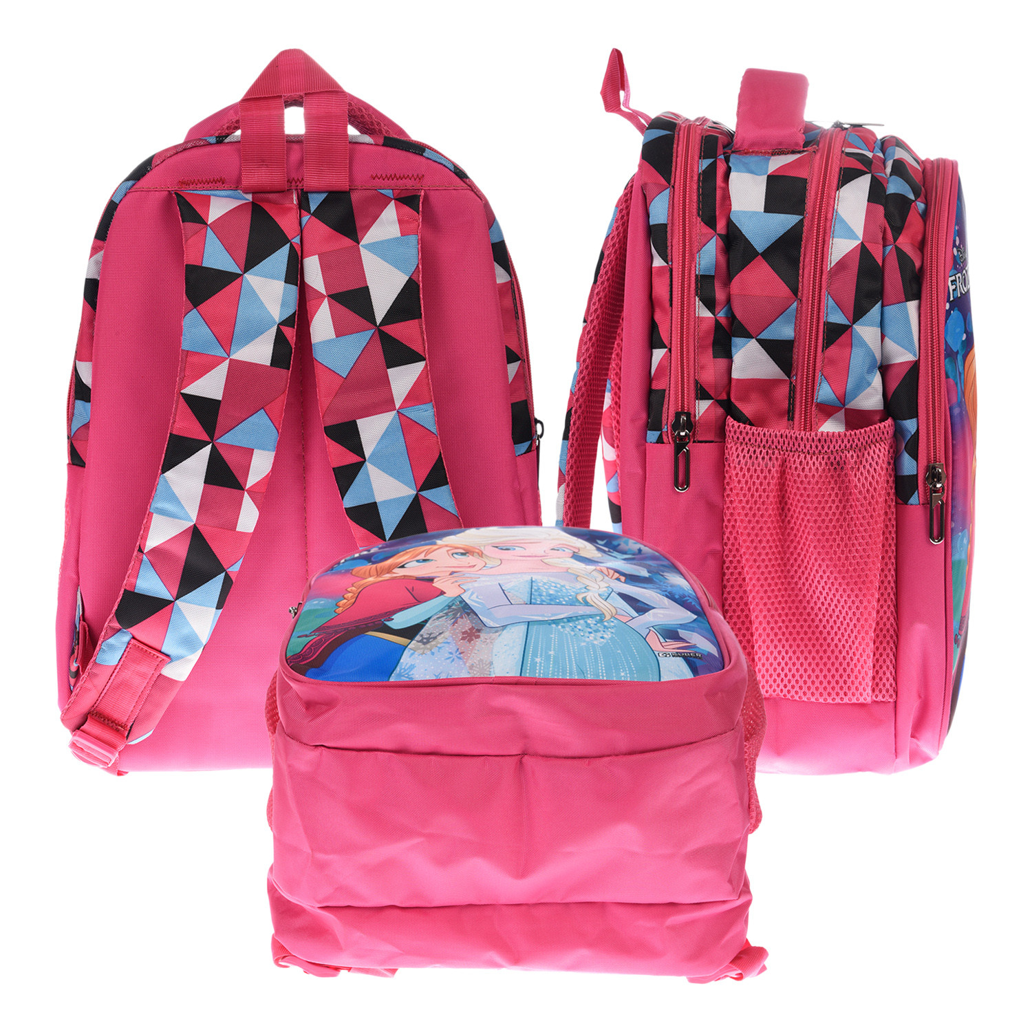 Kuber Industries Disney Frozen School Bag|3 Compartment Rexine School Bagpack|School Bag for Kids|School Bags for Girls with Zipper Closure (Pink)