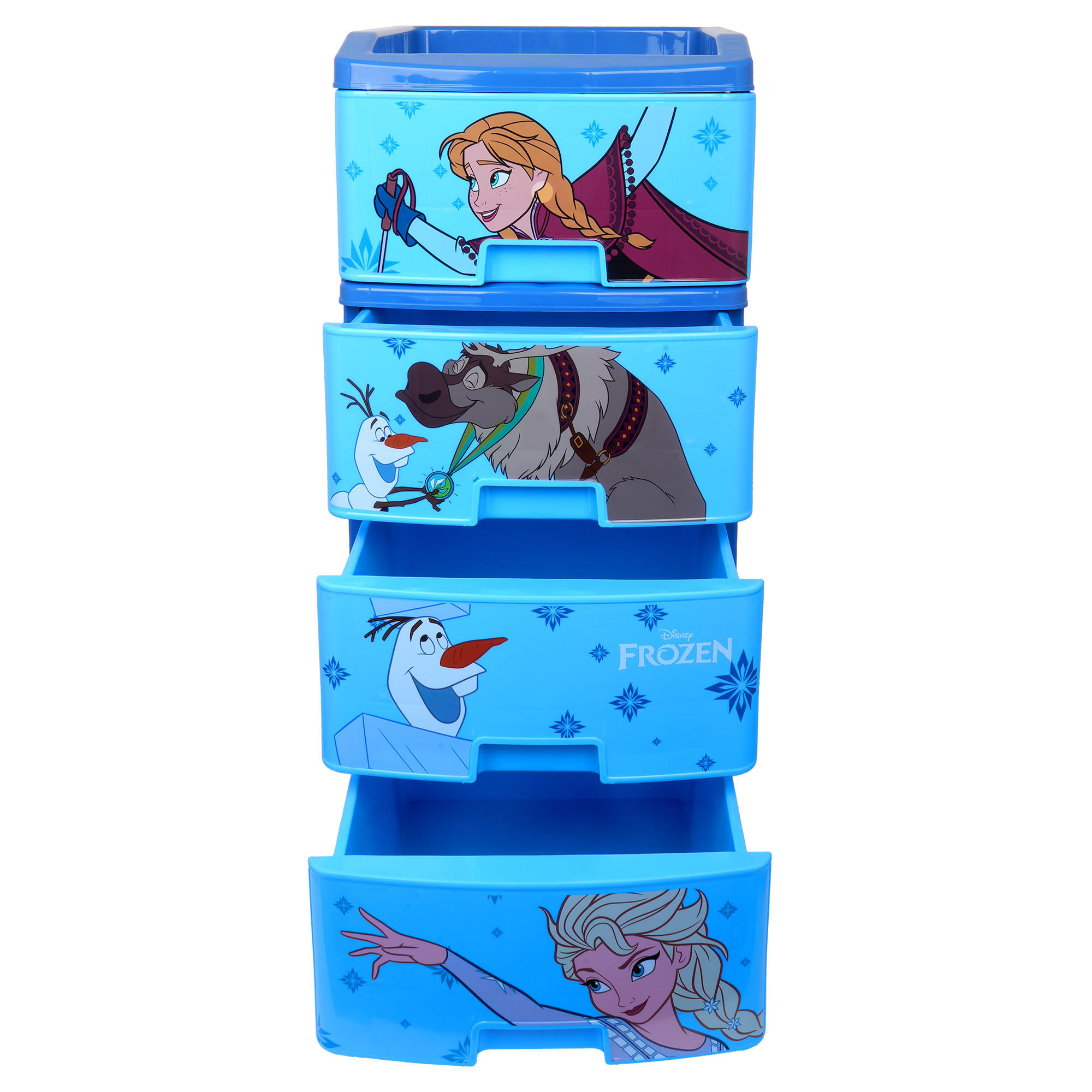 Kuber Industries Disney Frozen Storage Drawer Rack  Plastic Modular Drawer Rack for office  Storage Rack with Wheels for School  Storage Rack for Toys  Rack for Home  4-Tier  Blue