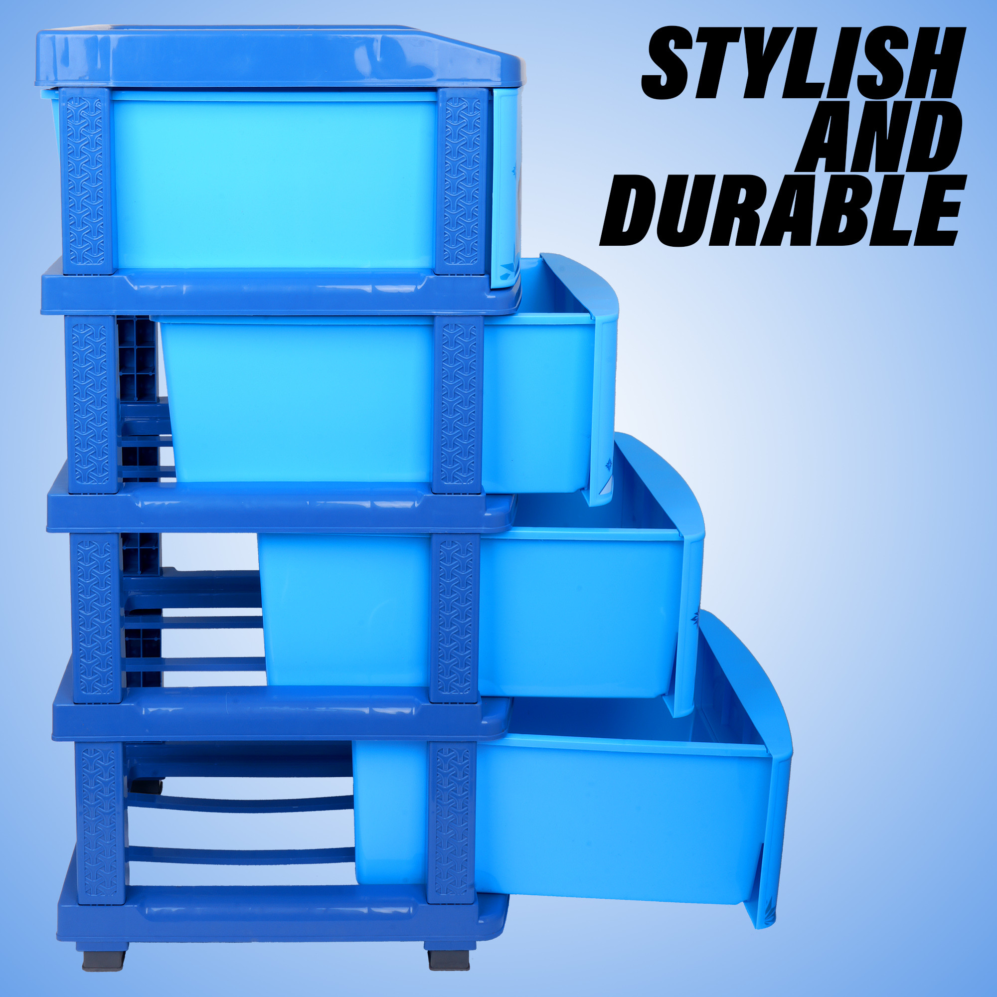 Kuber Industries Disney Frozen Storage Drawer Rack  Plastic Modular Drawer Rack for office  Storage Rack with Wheels for School  Storage Rack for Toys  Rack for Home  4-Tier  Blue