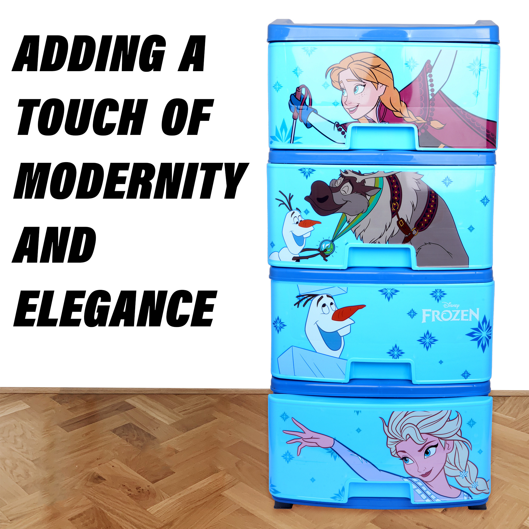 Kuber Industries Disney Frozen Storage Drawer Rack  Plastic Modular Drawer Rack for office  Storage Rack with Wheels for School  Storage Rack for Toys  Rack for Home  4-Tier  Blue