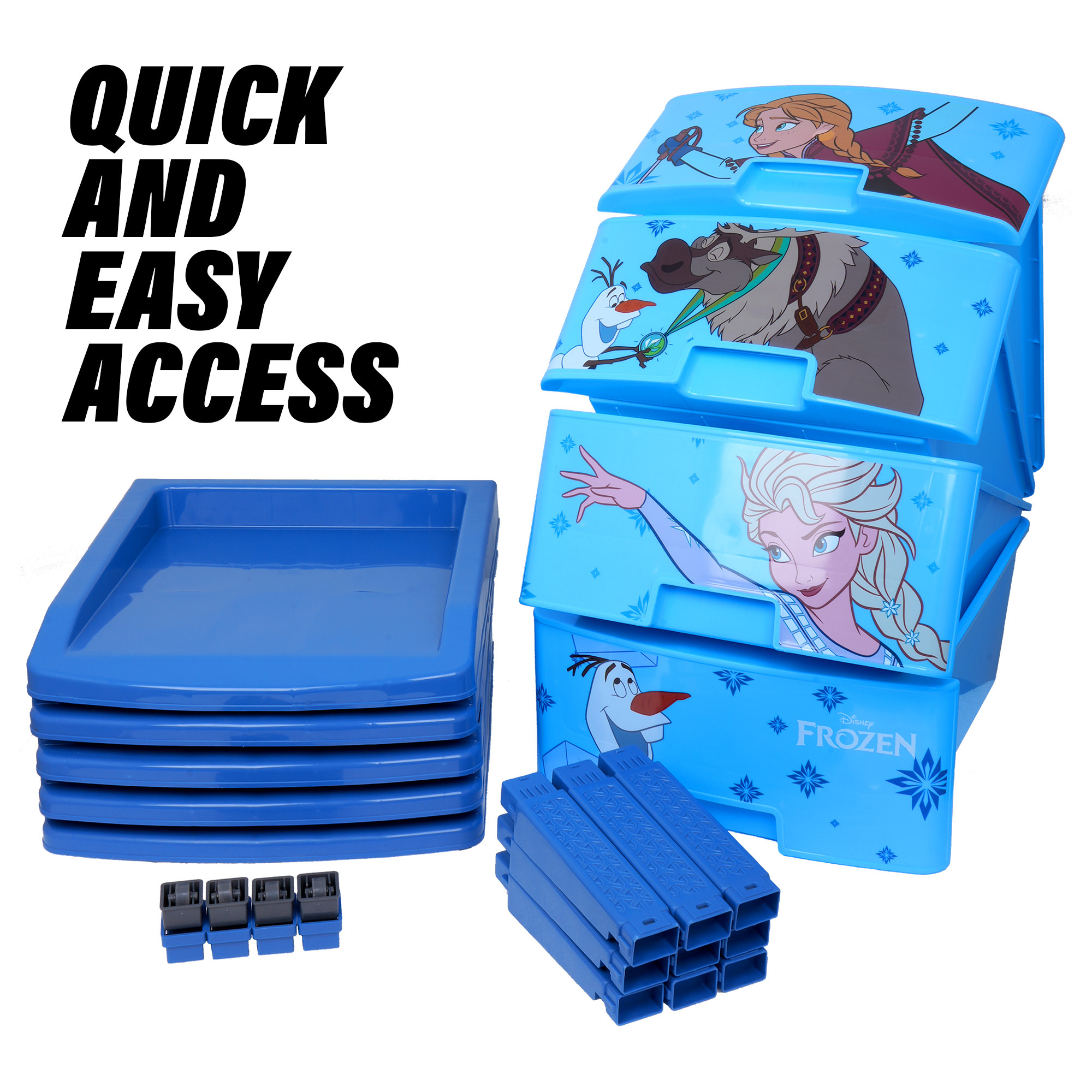 Kuber Industries Disney Frozen Storage Drawer Rack | Plastic Modular Drawer Rack for office | Storage Rack with Wheels for School | Storage Rack for Toys | Rack for Home | 4-Tier | Blue