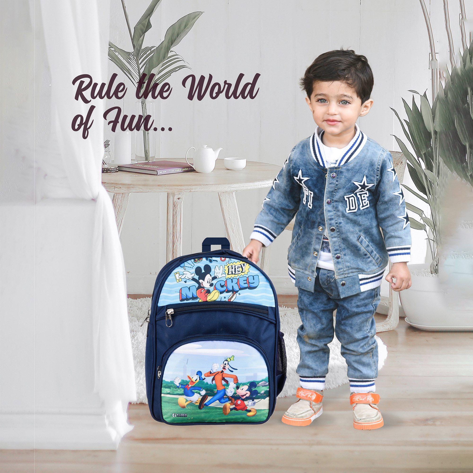 Kuber Industries Disney Hey Mickey School Bags  Kids School Bags  Student Bookbag  Travel Backpack  School Bag for Girls  Boys  School Bag with 4 Compartments  Navy Blue