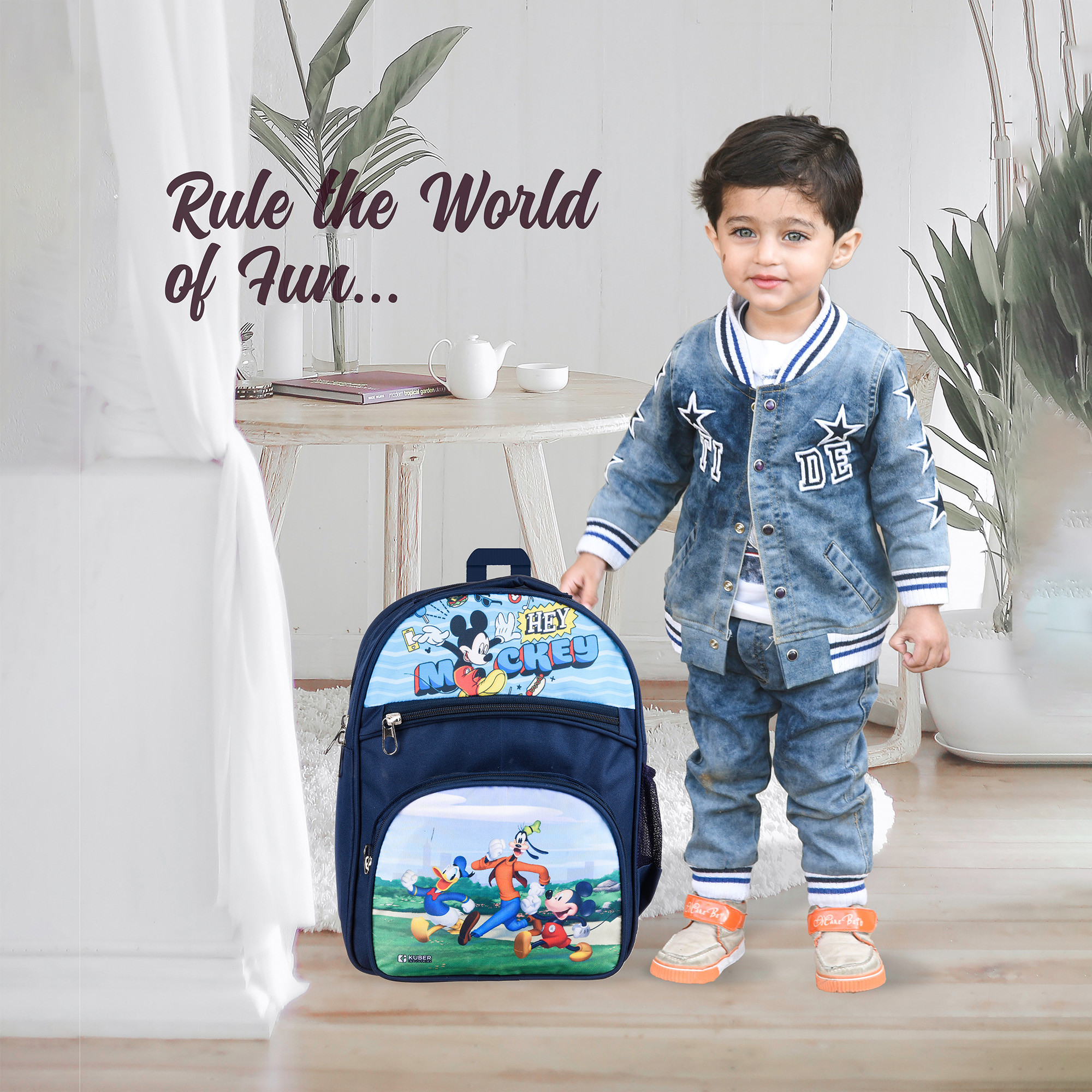 Kuber Industries Disney Hey Mickey School Bags | Kids School Bags | Student Bookbag | Travel Backpack | School Bag for Girls & Boys | School Bag with 4 Compartments | Navy Blue