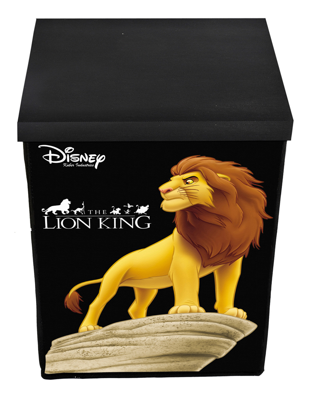 Kuber Industries Disney Lion King Print Non Woven Fabric Foldable Laundry Organiser With Lid & Handles (Black)