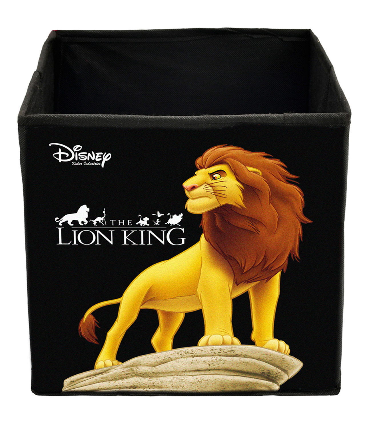 Kuber Industries Disney Lion King Print Non Woven Large Size Fabric Foldable Laundry Basket And Small Size Cube Toy,Books,Shoes Storage Box With Handle (Set Of 2, Black)-KUBMRT11889