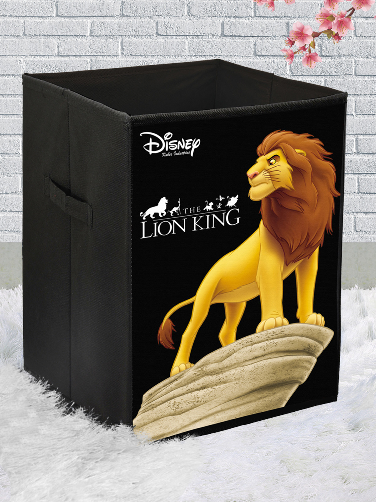 Kuber Industries Disney Lion King Print Non Woven Large Size Fabric Foldable Laundry Basket And Small Size Cube Toy,Books,Shoes Storage Box With Handle (Set Of 2, Black)-KUBMRT11889