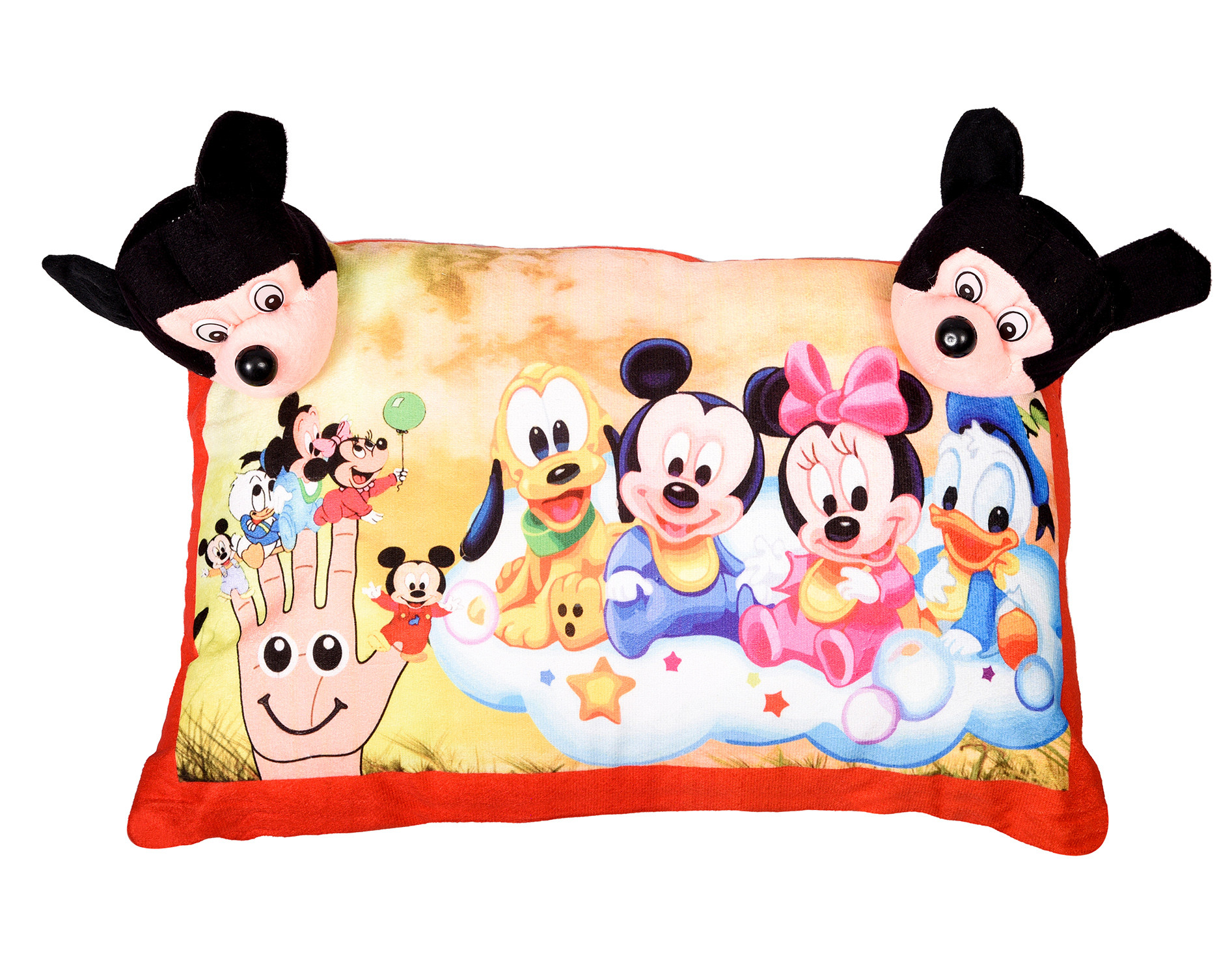 Kuber Industries Disney Mickey & Friends Design Baby Pillow|Velvet Super soft Kids Pillow For Sleeping & Travel,12 x 18 Inch,(Red)