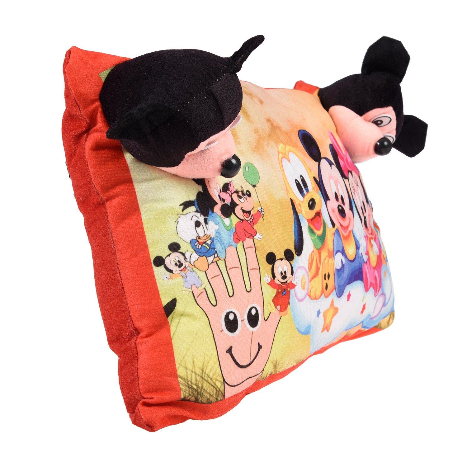 Kuber Industries Disney Mickey & Friends Design Baby Pillow|Velvet Super soft Kids Pillow For Sleeping & Travel,12 x 18 Inch,(Red)