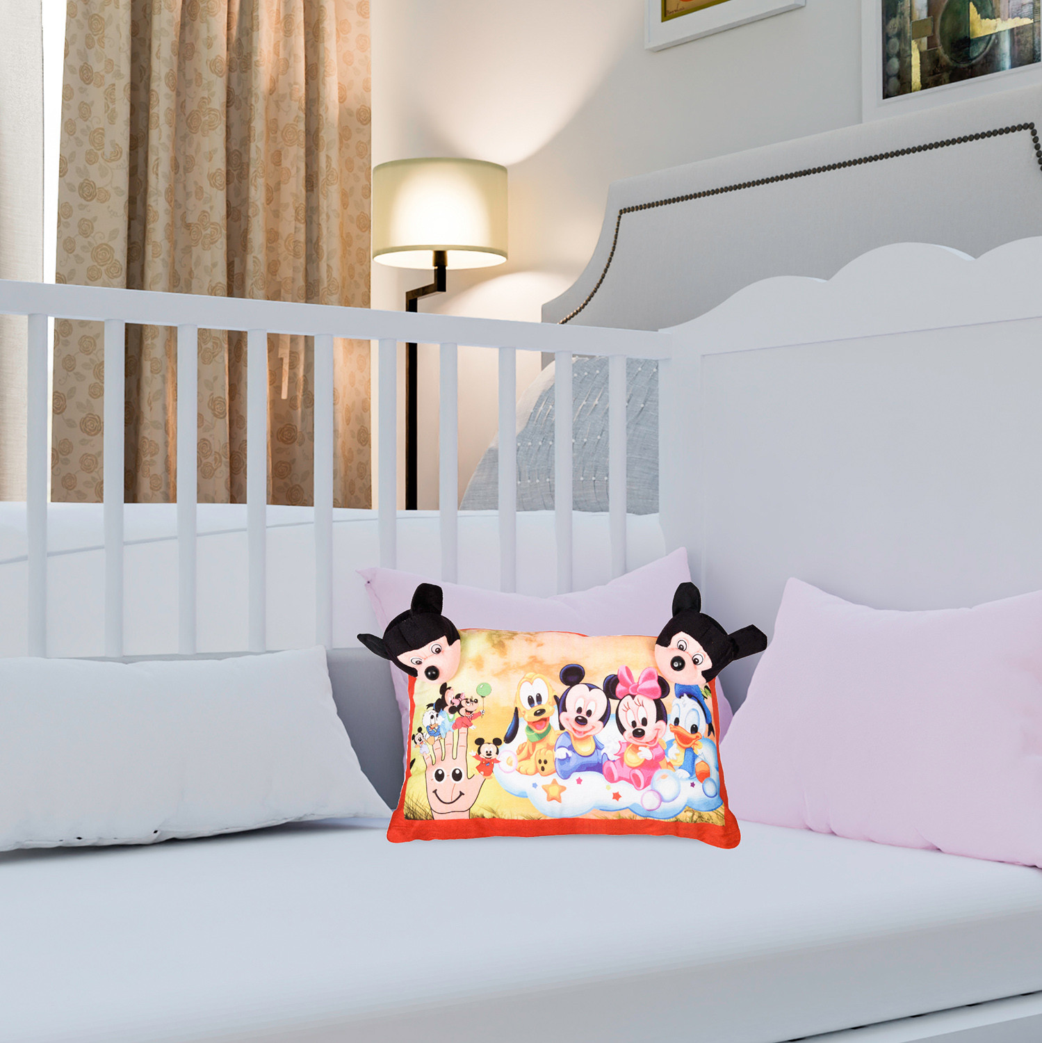 Kuber Industries Disney Mickey & Friends Design Baby Pillow|Velvet Super soft Kids Pillow For Sleeping & Travel,12 x 18 Inch,(Red)