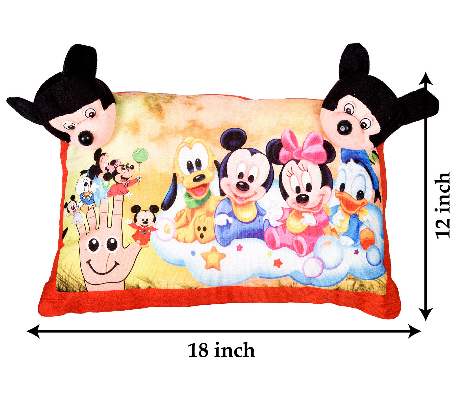 Kuber Industries Disney Mickey & Friends Design Baby Pillow|Velvet Super soft Kids Pillow For Sleeping & Travel,12 x 18 Inch,(Red)