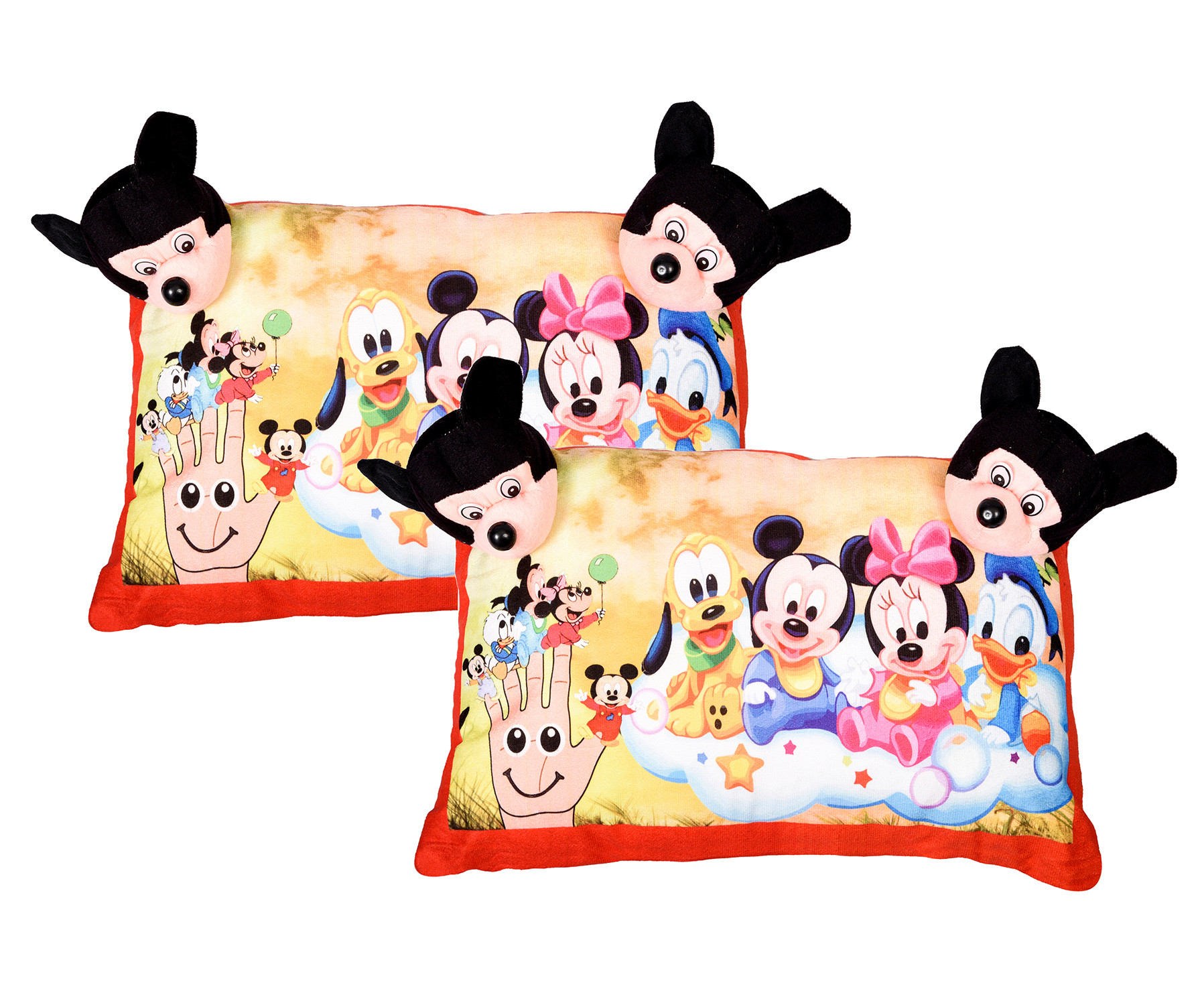 Kuber Industries Disney Mickey & Friends Design Baby Pillow|Velvet Super soft Kids Pillow For Sleeping & Travel,12 x 18 Inch,(Red)