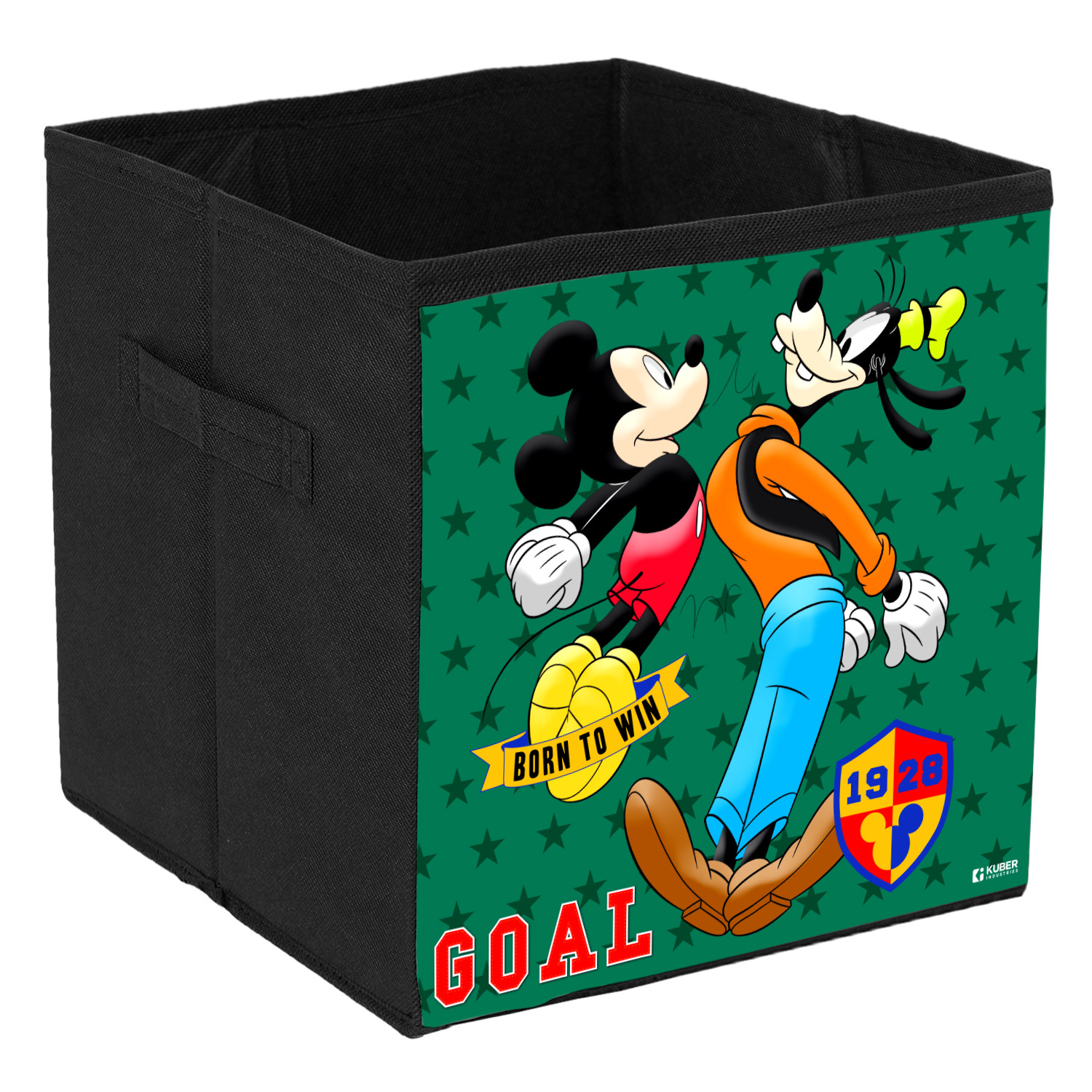 Kuber Industries Disney Mickey & Goofy Print Durable & Collapsible Square Storage Box|Clothes Organizer With Handle, (Black)