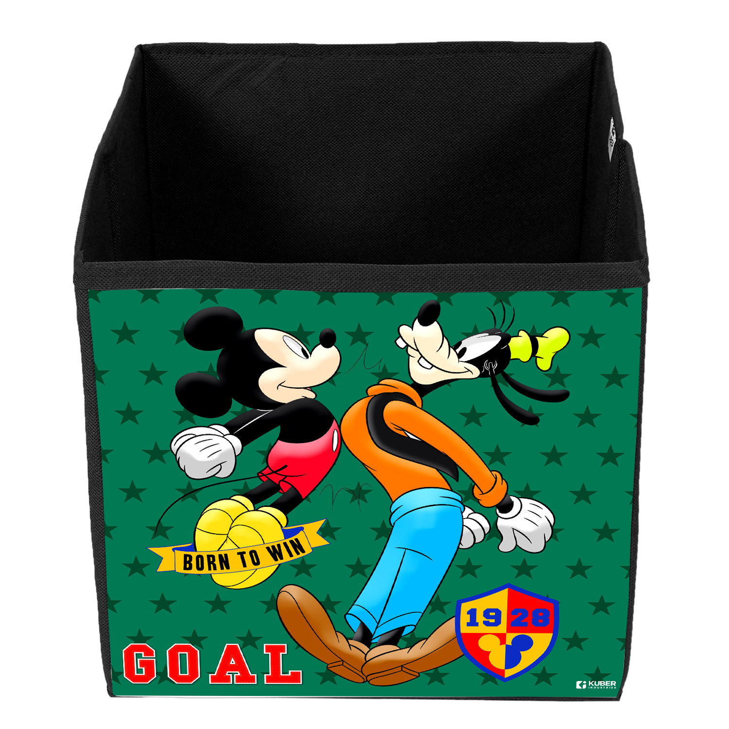 Kuber Industries Disney Mickey & Goofy Print Durable & Collapsible Square Storage Box|Clothes Organizer With Handle, (Black)
