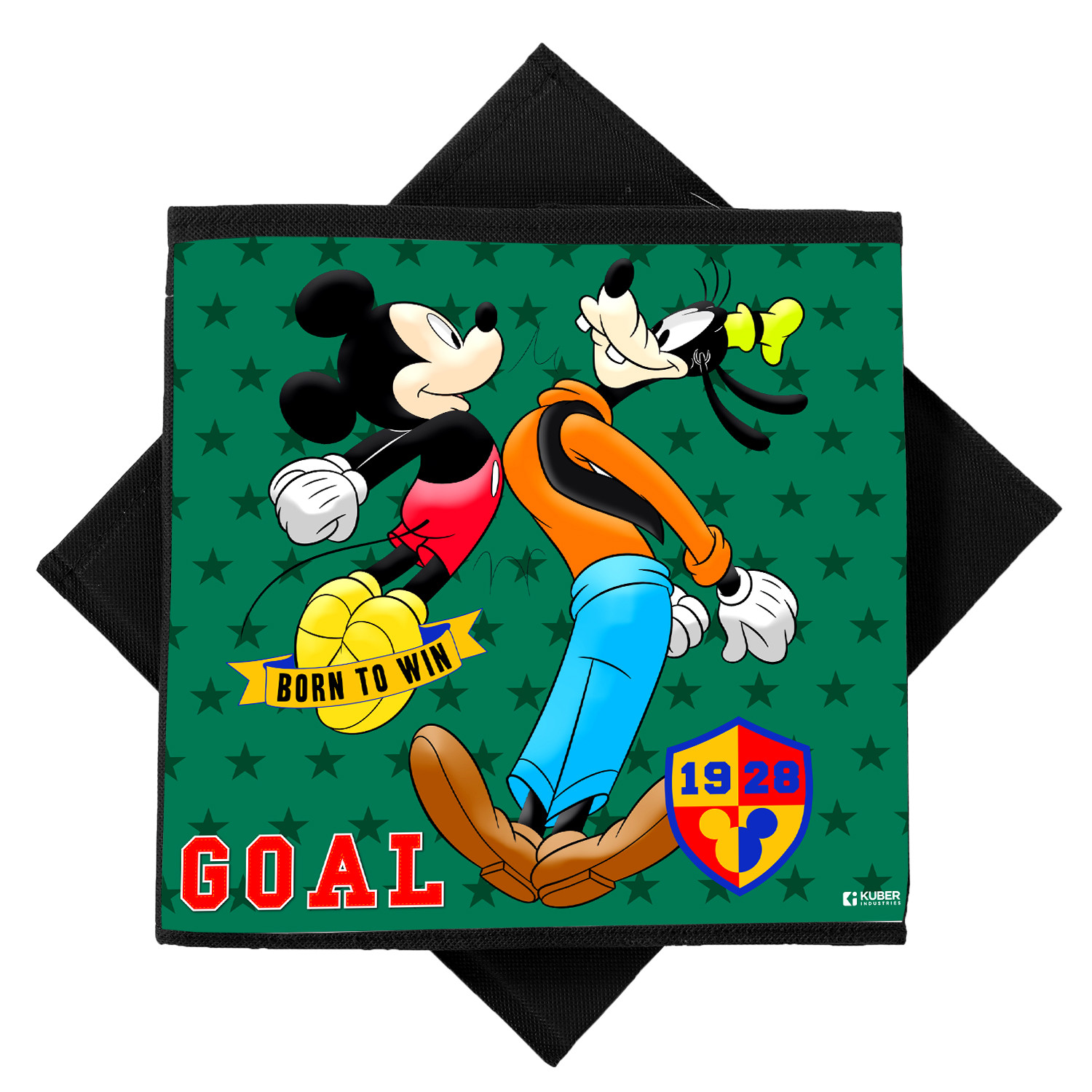 Kuber Industries Disney Mickey & Goofy Print Durable & Collapsible Square Storage Box|Clothes Organizer With Handle, (Black)